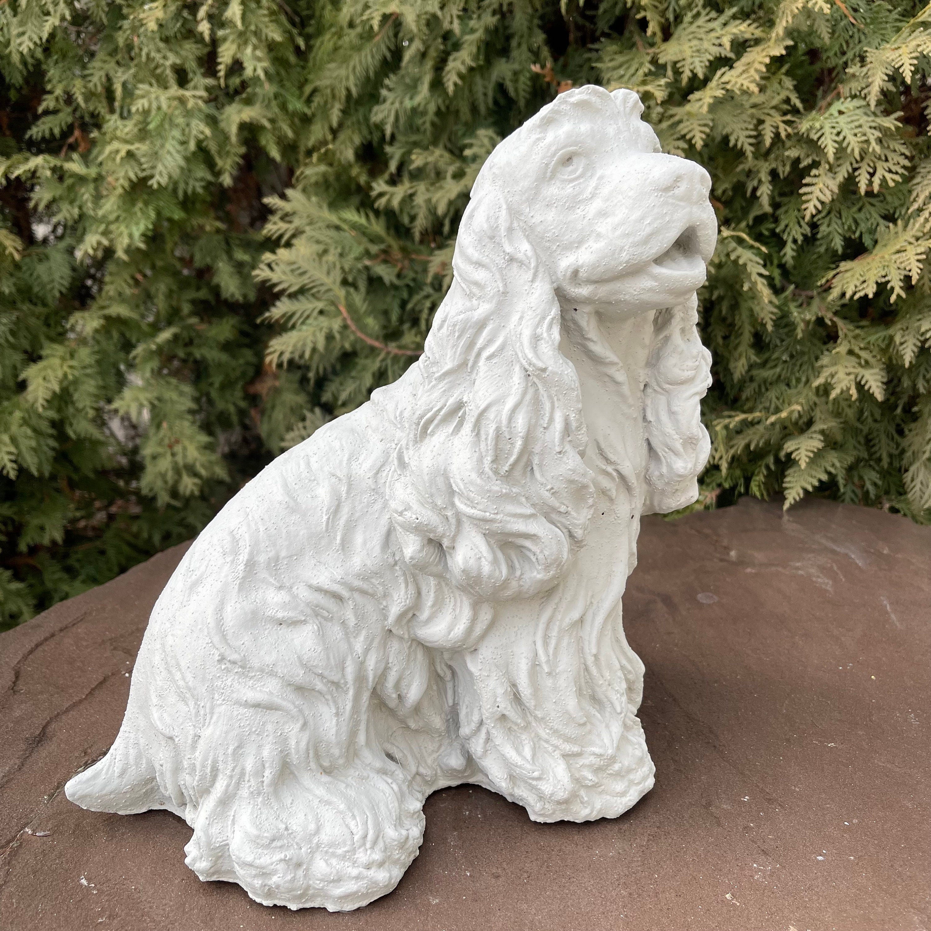Handcrafted Concrete Cocker Spaniel Garden Statue 11" Pet Memorial Sculpture Dog Yard Art Lawn Ornament Gift