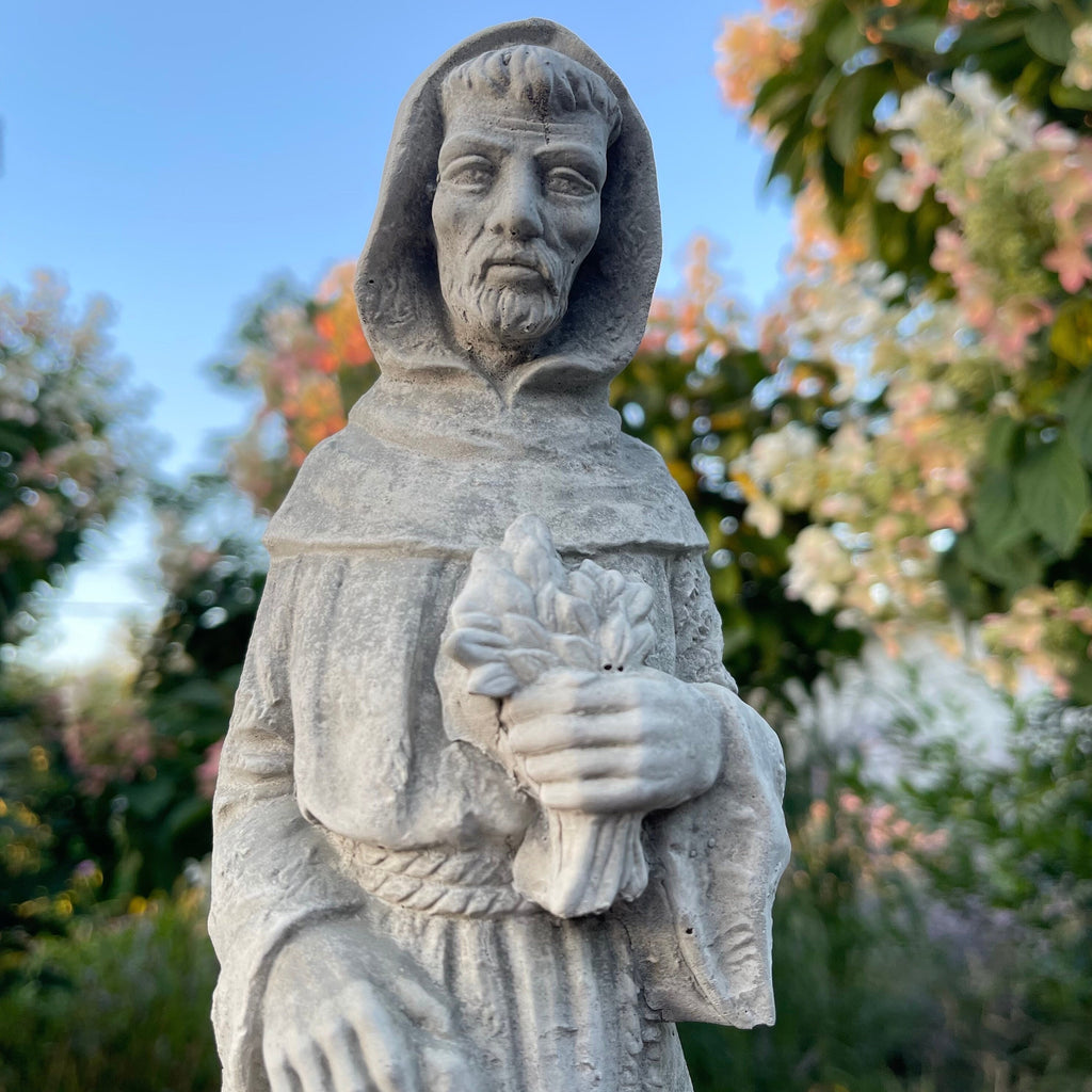 Saint Fiacre Garden Statue 15" Catholic Patron Concrete Outdoor Religious Yard Art Sculpture Decor