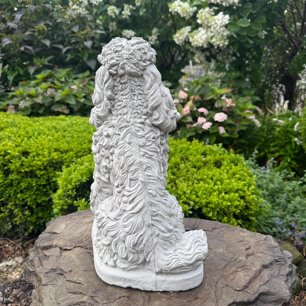 Handcrafted Concrete Poodle Garden Memorial Statue, 15 Inch Dog Sculpture