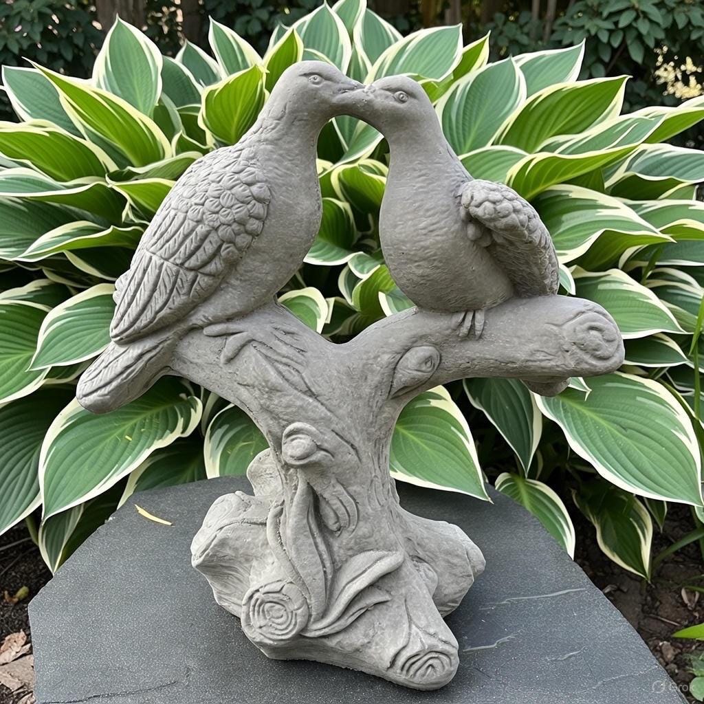 Kissing Dove Garden Statue 15 Inch Concrete Love Birds USA Made Yard Art Romantic Decor Sculpture Ornament Gift