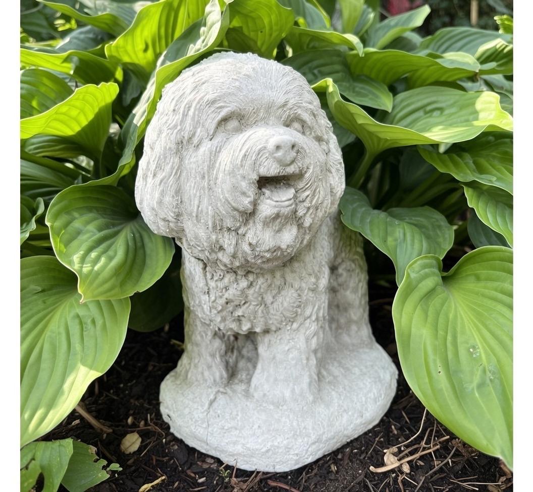 Bichon Frise Concrete Statue 9 Inch Outdoor Garden Sculpture Pet Memorial Gift Dog Yard Art Lawn Ornament Decor