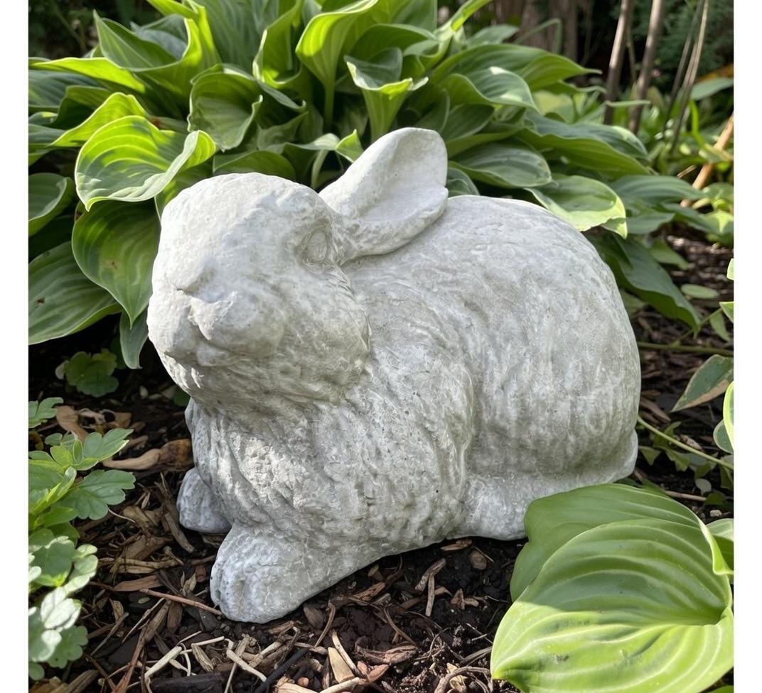 Concrete Rabbit Garden Statue 11" Modern Bunny Sculpture Outdoor Yard Art Lawn Ornament Animal Decor