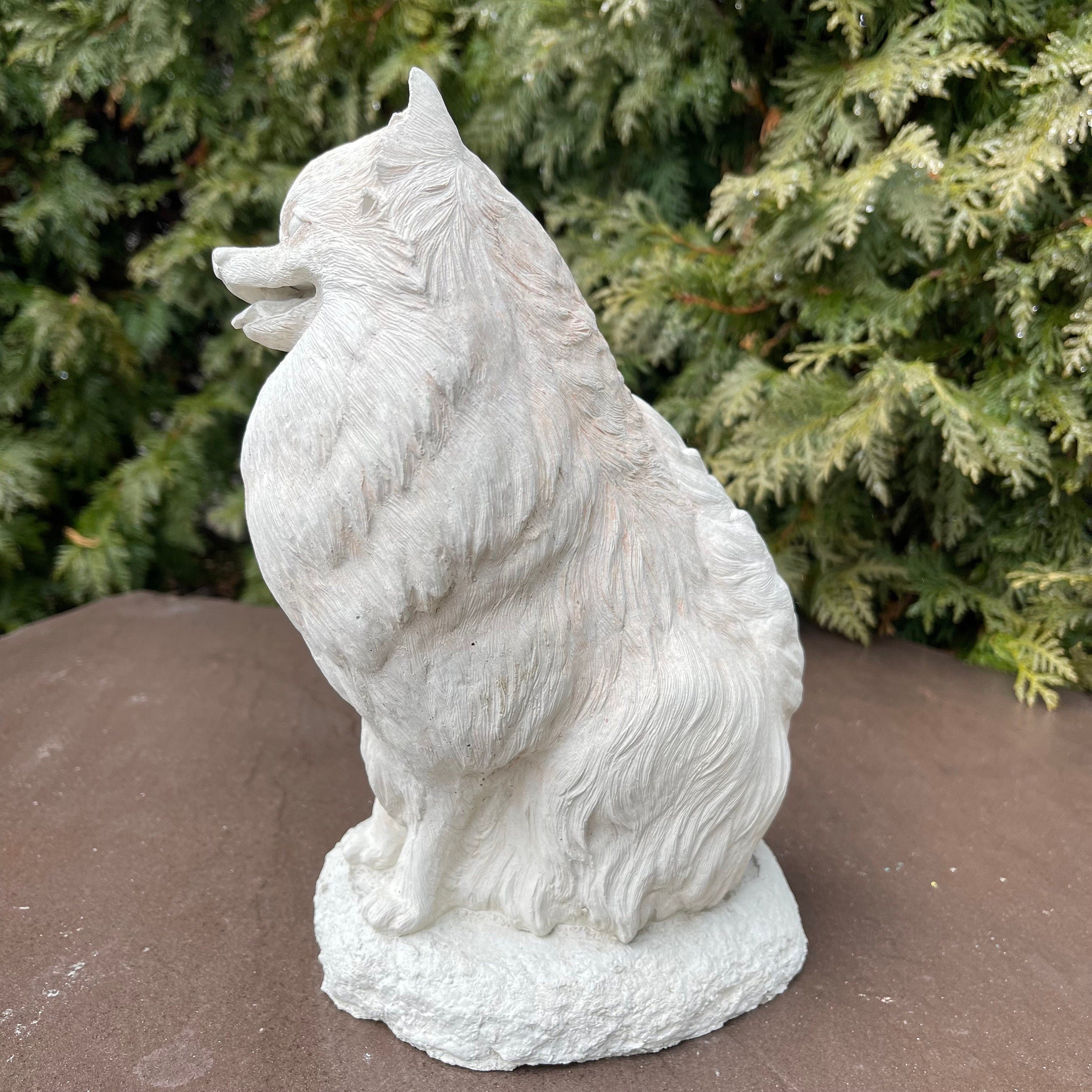 Concrete Pomeranian Garden Statue 10" Handmade Dog Memorial Sculpture Pet Loss Gift Yard Decor