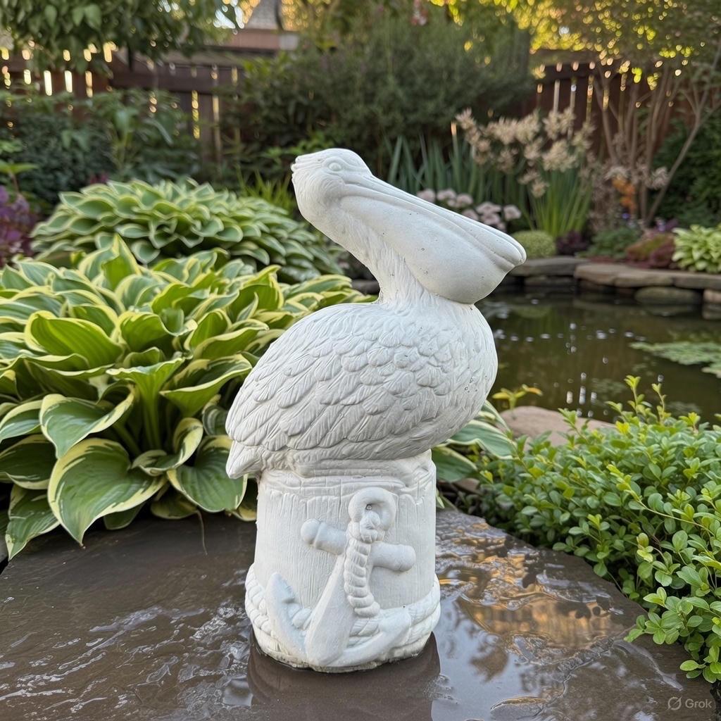 Small Concrete Pelican Garden Statue 13.5" Miniature Bird Sculpture Patio Planter Decor