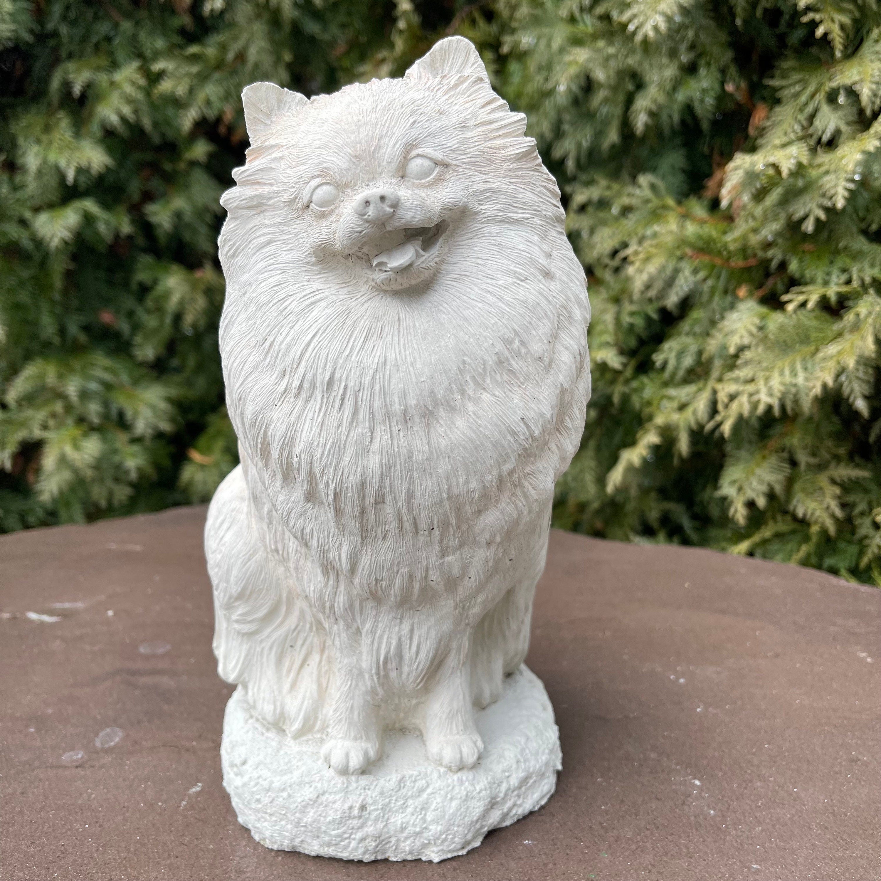 Concrete Pomeranian Garden Statue 10" Handmade Dog Memorial Sculpture Pet Loss Gift Yard Decor