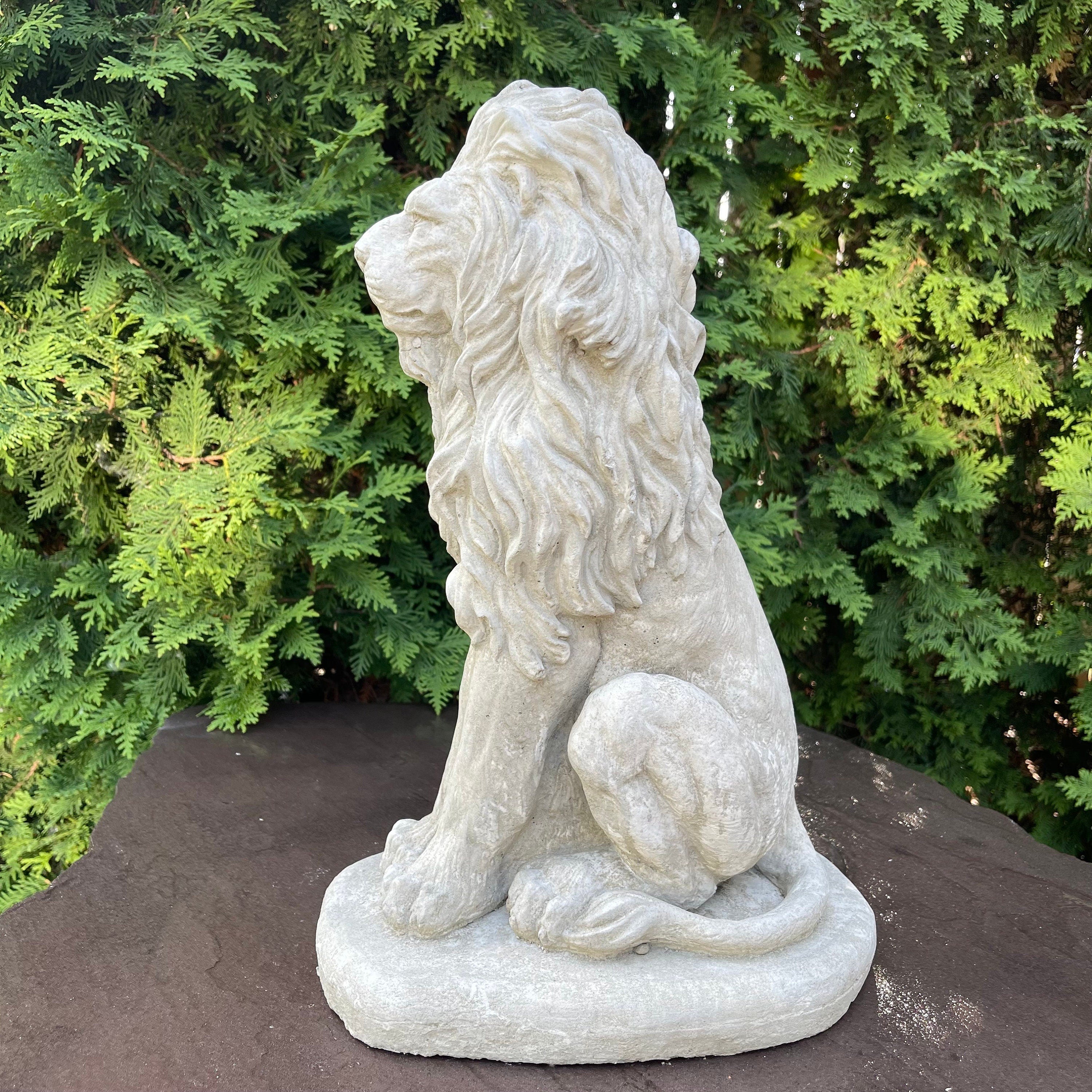 Sitting Concrete Lion Statue 16.5" Garden Sculpture Outdoor Lawn Ornament Animal Figure Yard Art Decor