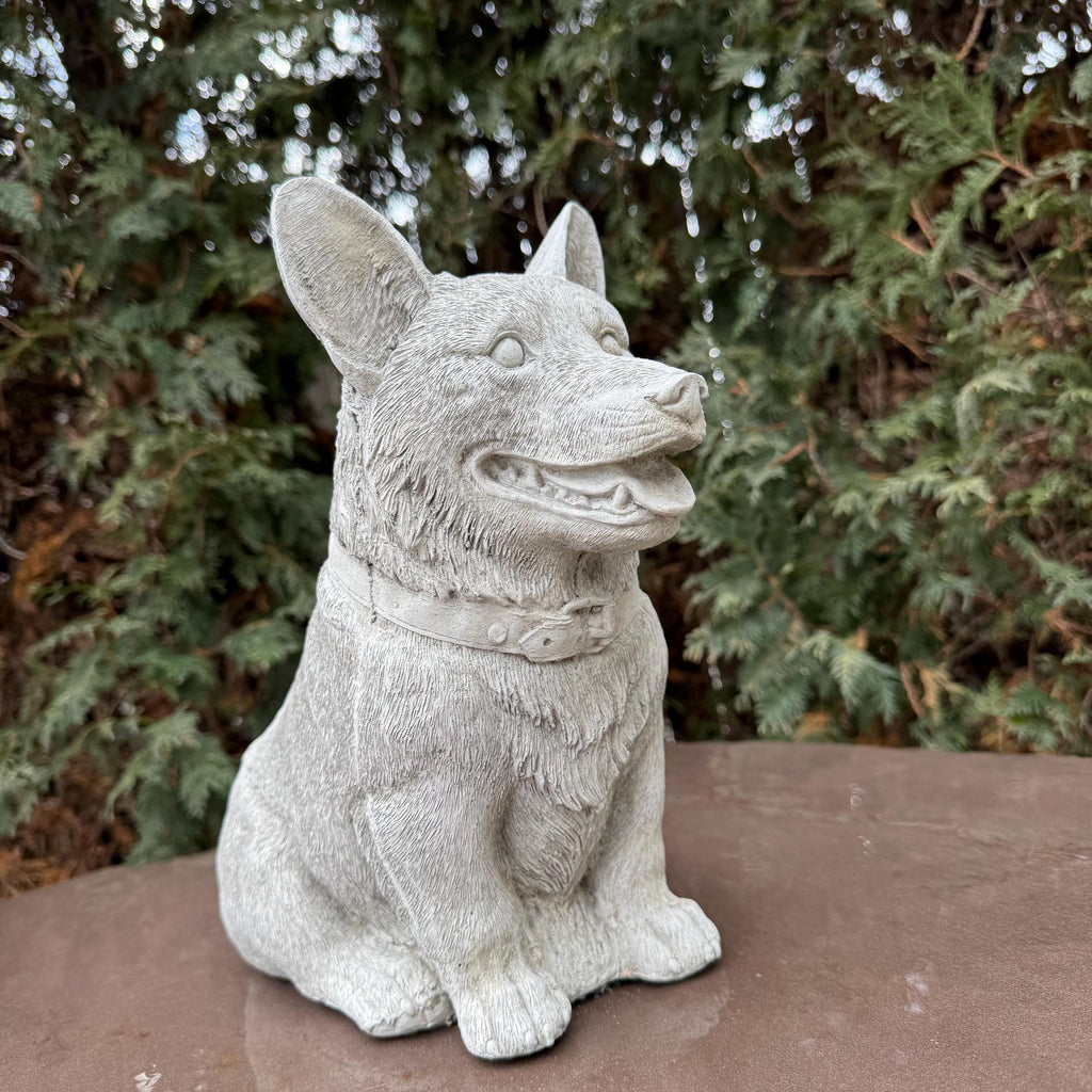 Concrete Corgi Garden Statue 11.5" Hand-Poured Dog Sculpture Pet Memorial Gift Yard Art Decor