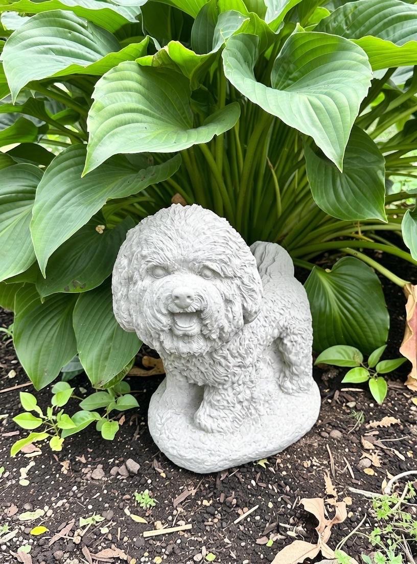 Bichon Frise Concrete Statue 9 Inch Outdoor Garden Sculpture Pet Memorial Gift Dog Yard Art Lawn Ornament Decor
