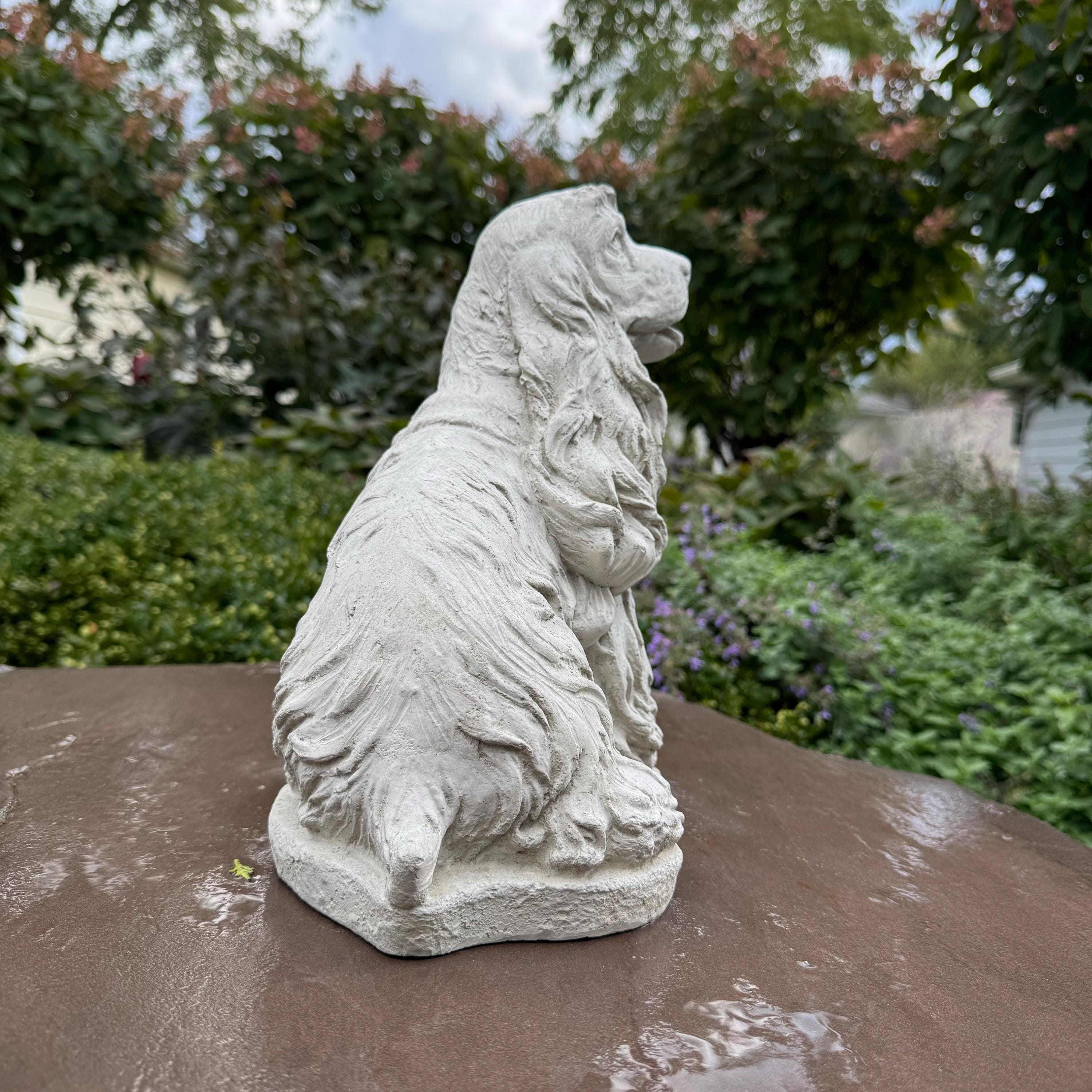 Cocker Spaniel Garden Statue 12 Inch Concrete Dog Memorial Figure Sculpture Yard Decor Pet Remembrance Ornament