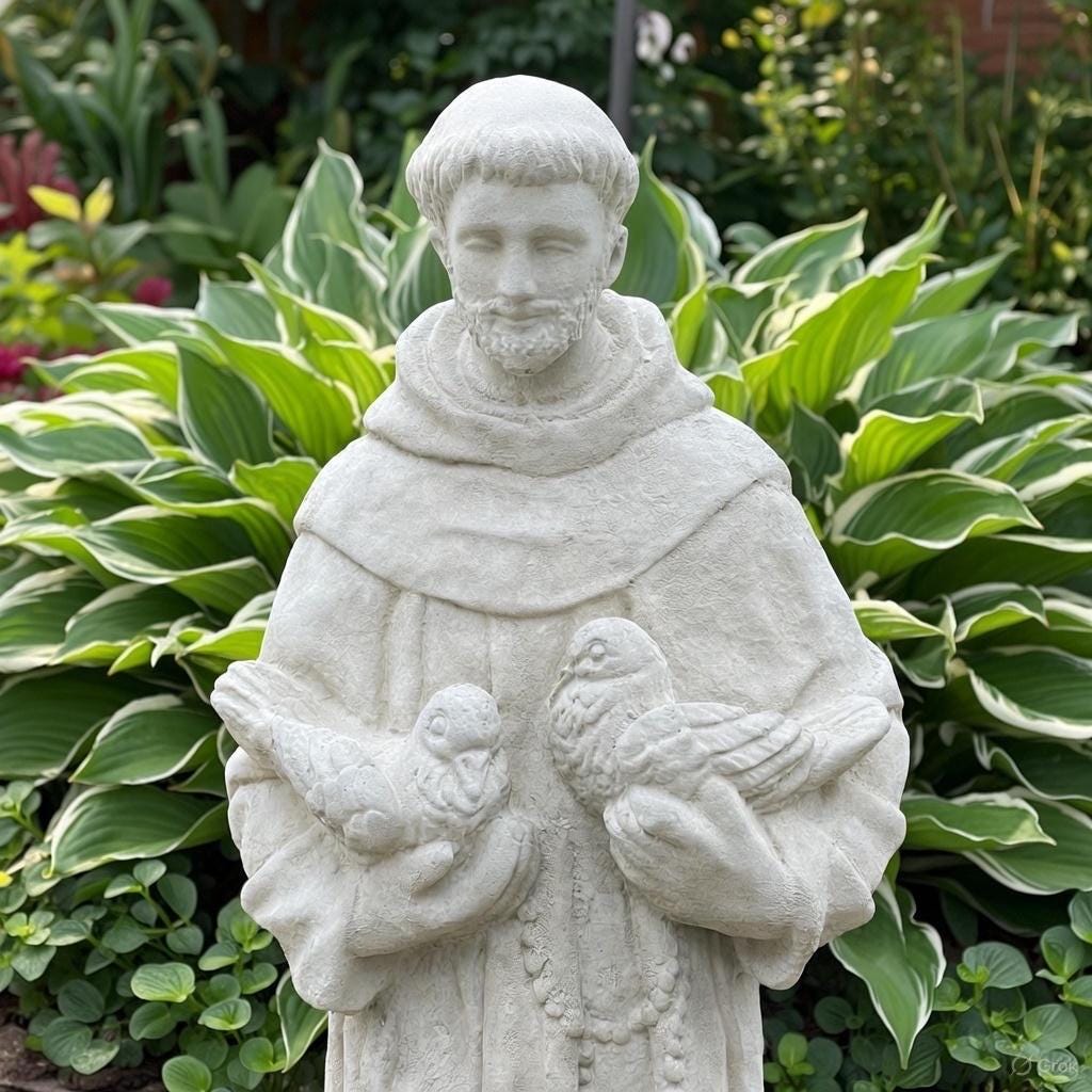 Concrete Saint Francis Statue with Birds 27" Catholic Garden Sculpture Assisi Yard Art Religious Decor