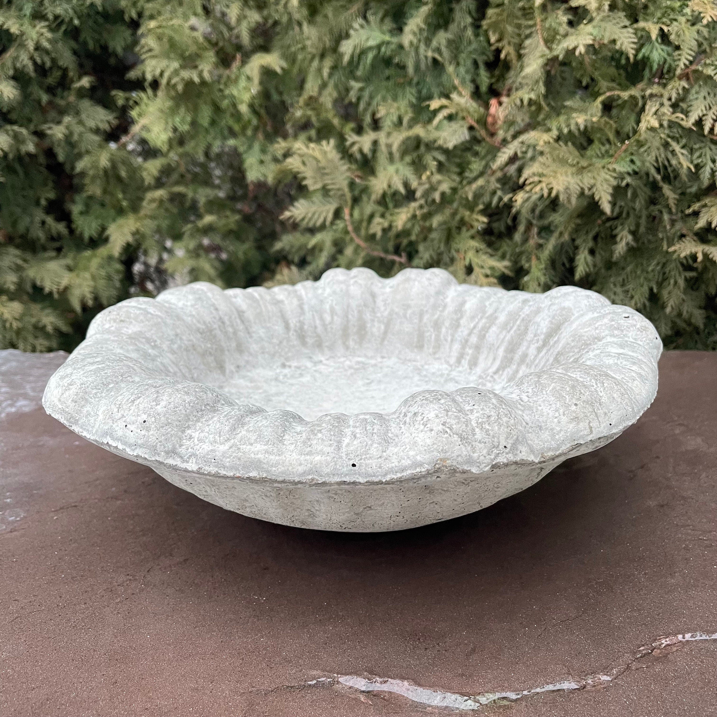 Small Cement Bird Bath Bowl: 13" Modern Concrete Bird Bath
