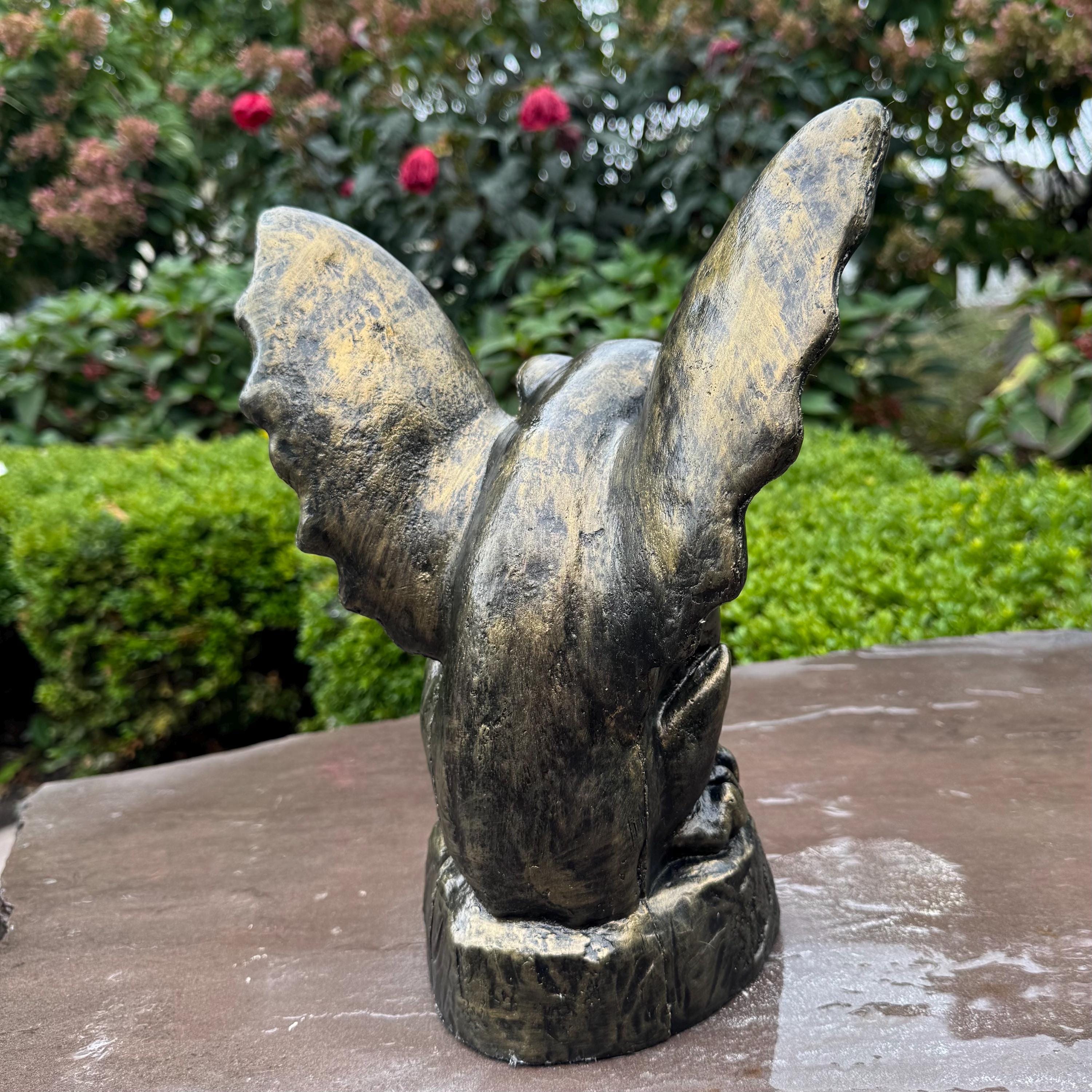 11 inch Concrete Gargoyle Statue - Gothic Garden Sculpture, Halloween Decor, Spooky Yard Ornament Gift