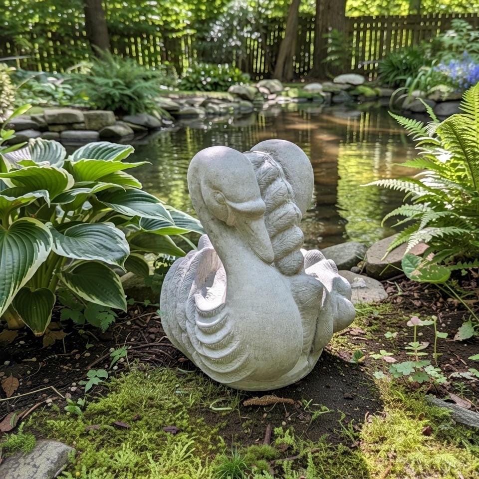 Concrete Fountain Top 10.5" Swan Cement Topper / Replacement Water Feature Part