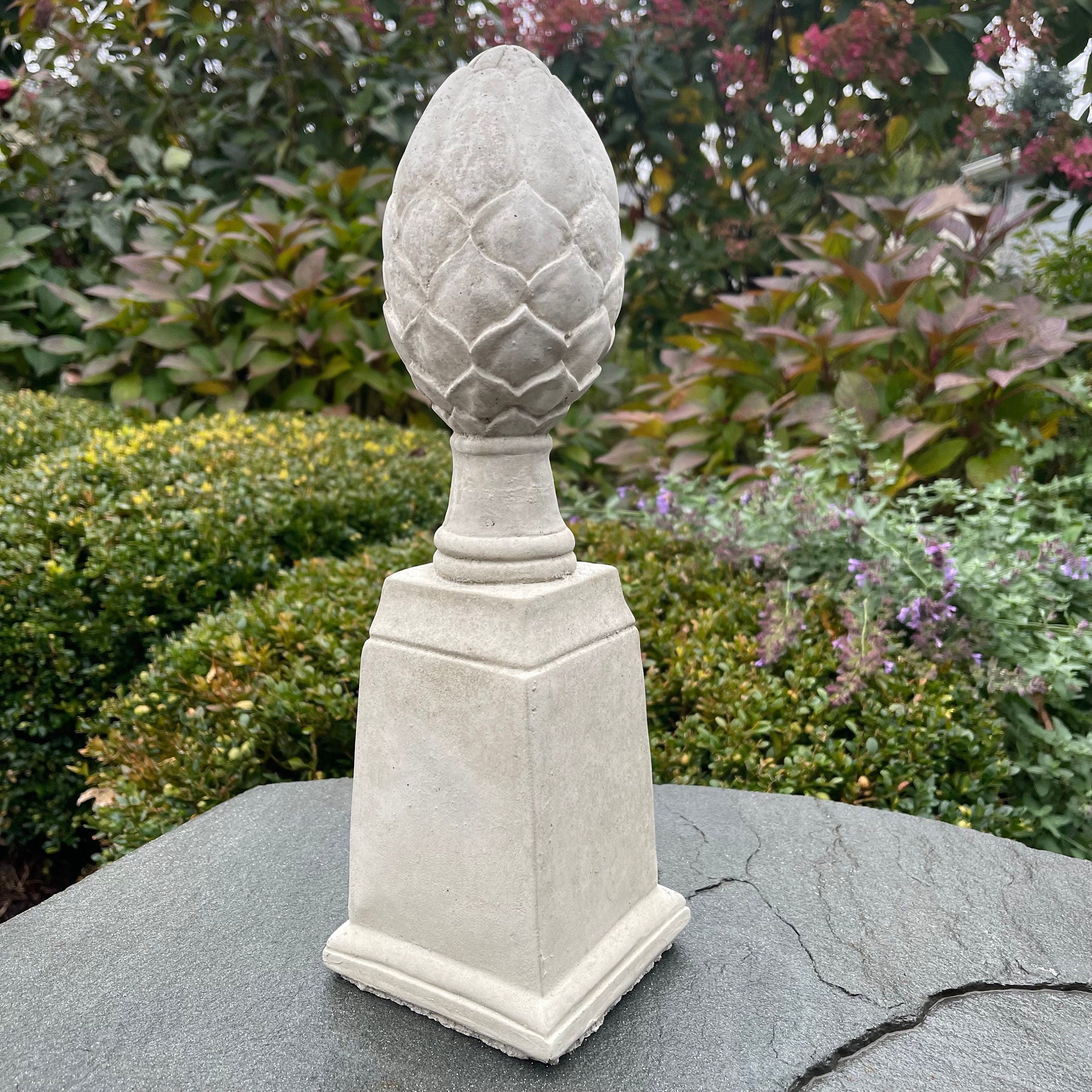Artichoke Finial Statue 14 Inch Concrete Garden Sculpture Decorative Outdoor Accent Architectural Ornament