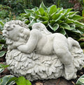 Large Concrete Sleeping Angel Statue on Leaves 17 inch Garden Sculpture Outdoor Memorial Yard Decor