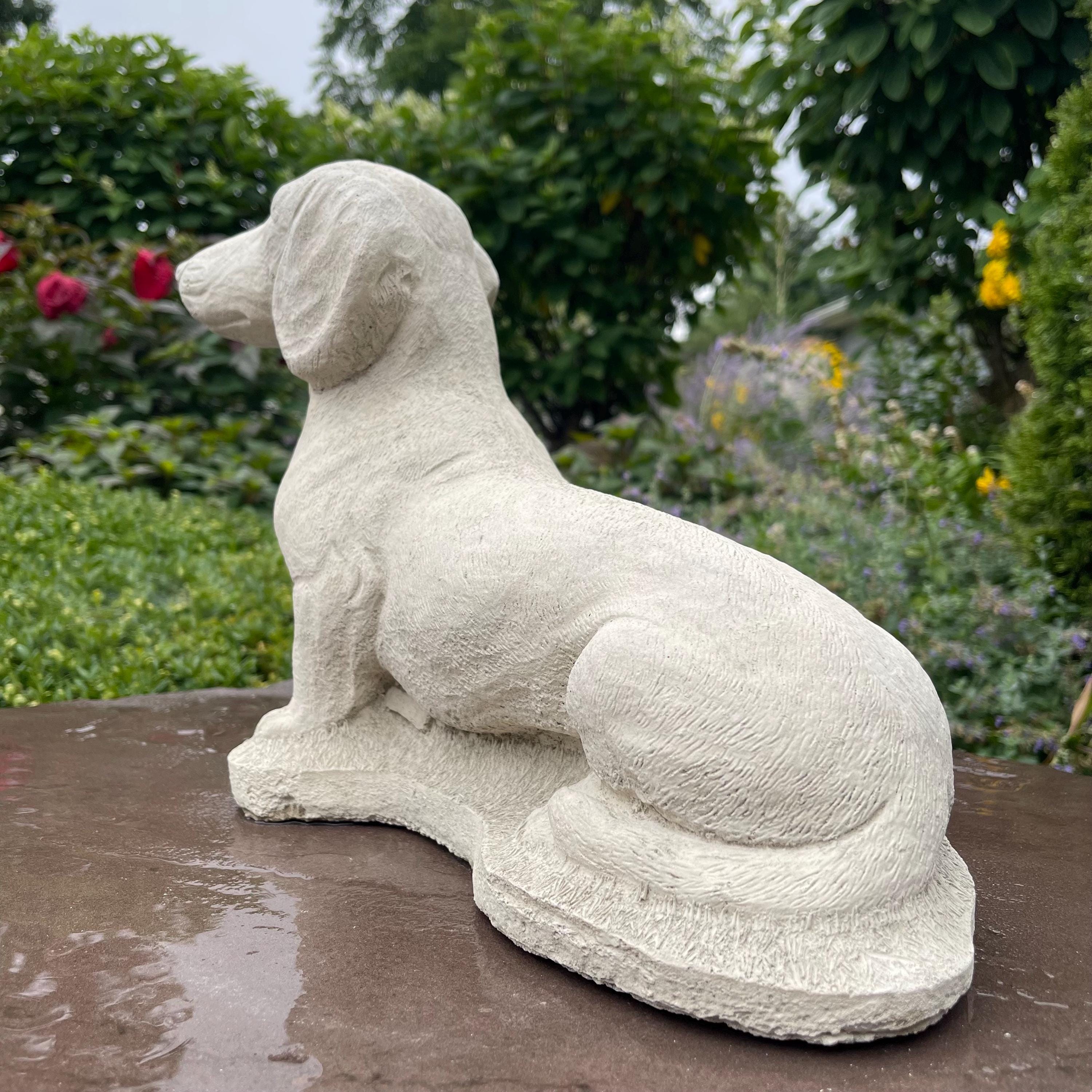 Concrete Dachshund Garden Statue 16 Inch Wiener Dog Memorial Figurine Yard Art Lawn Ornament Pet Sculpture