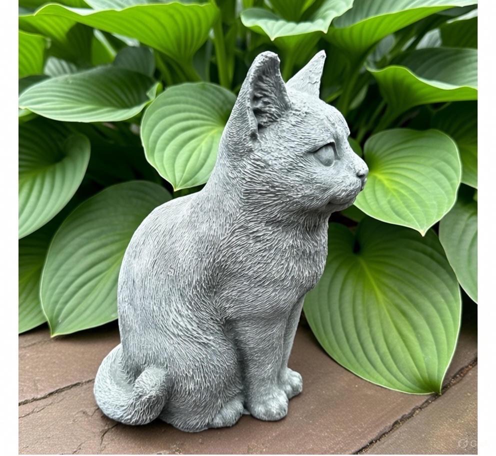 Stone Cat Statue For The Garden 12" Cat In Concrete