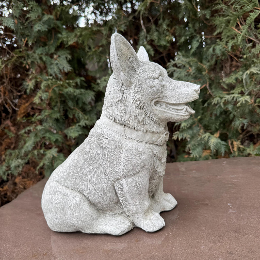 Concrete Corgi Garden Statue 11.5" Hand-Poured Dog Sculpture Pet Memorial Gift Yard Art Decor