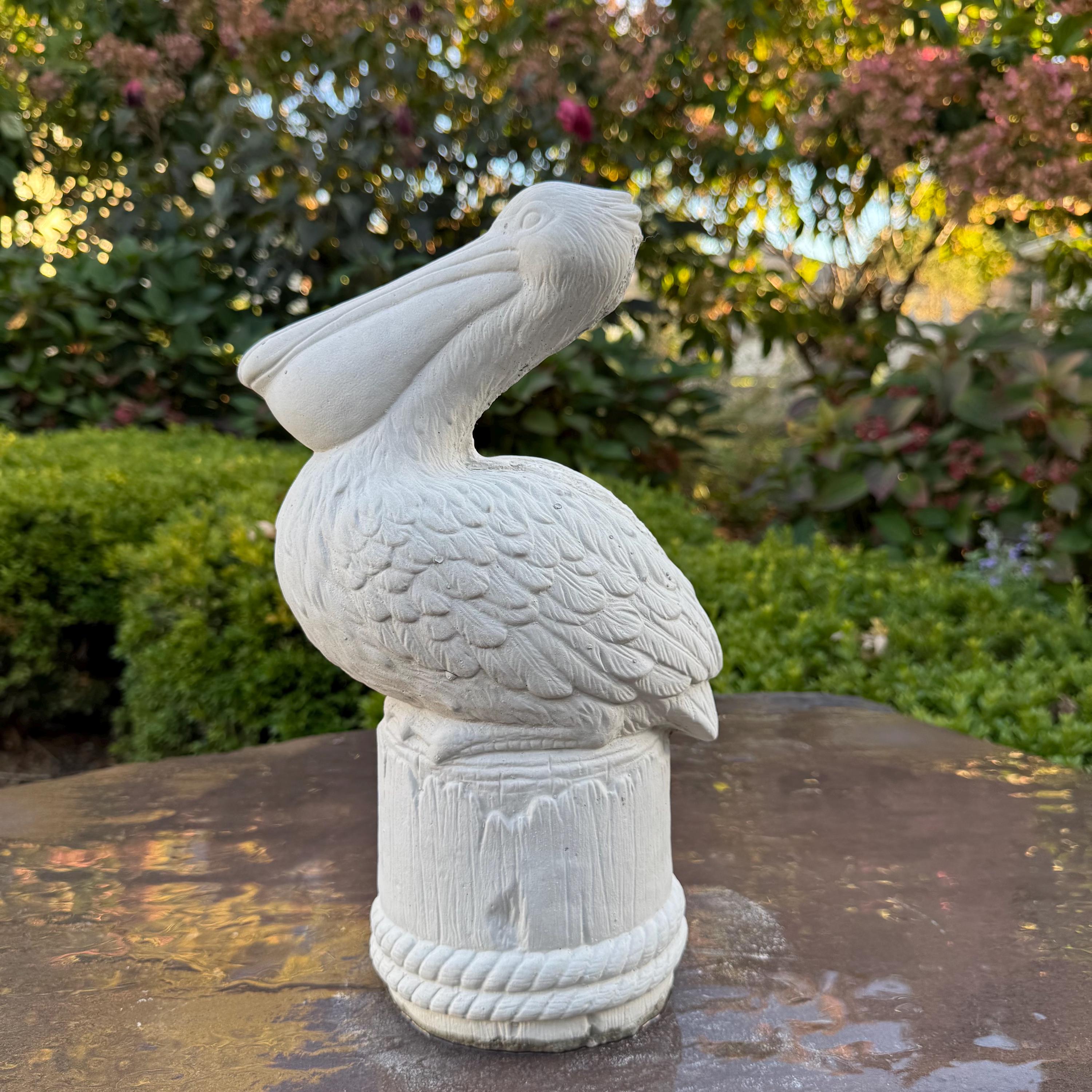 Small Concrete Pelican Garden Statue 13.5" Miniature Bird Sculpture Patio Planter Decor