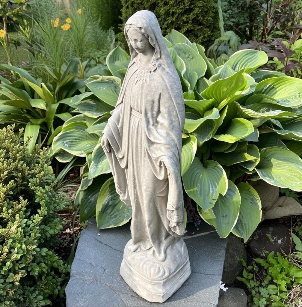Concrete Virgin Mary Garden Statue 24" Cement Our Lady Of Grace Outdoor Statue