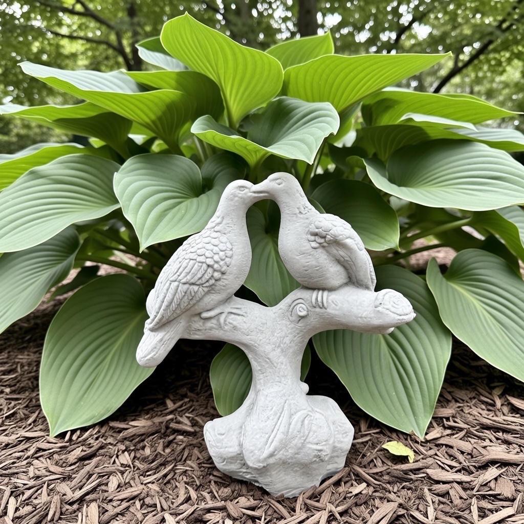 Whimsical Kissing Doves 15" Concrete Garden Statue - Painted Bird Art Outdoor Valentine's Day Gift