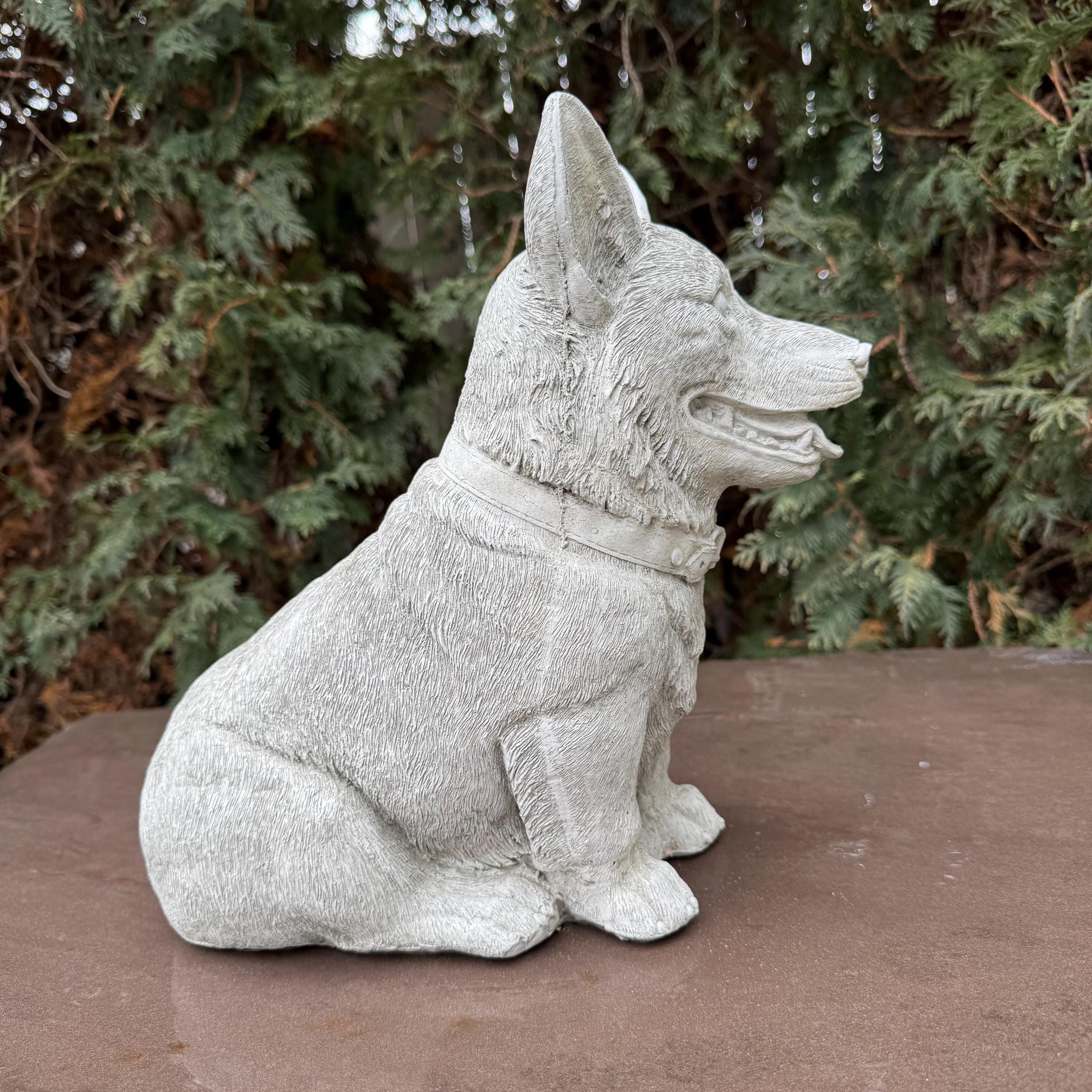 Concrete Corgi Garden Statue 11.5" Hand-Poured Dog Sculpture Pet Memorial Gift Yard Art Decor