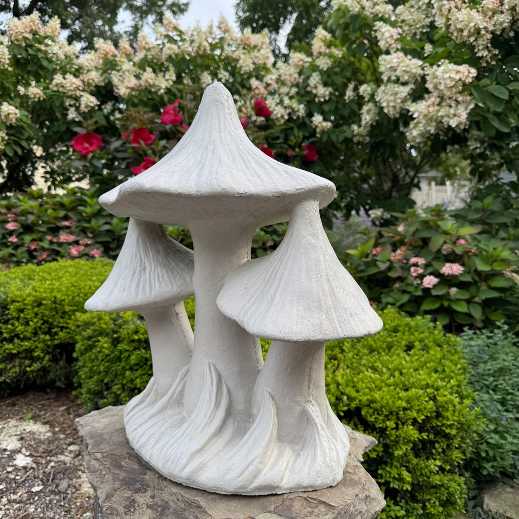 Large Concrete Triple Mushroom Statue 21" Outdoor Garden Sculpture Yard Art Decor Ornament Gift