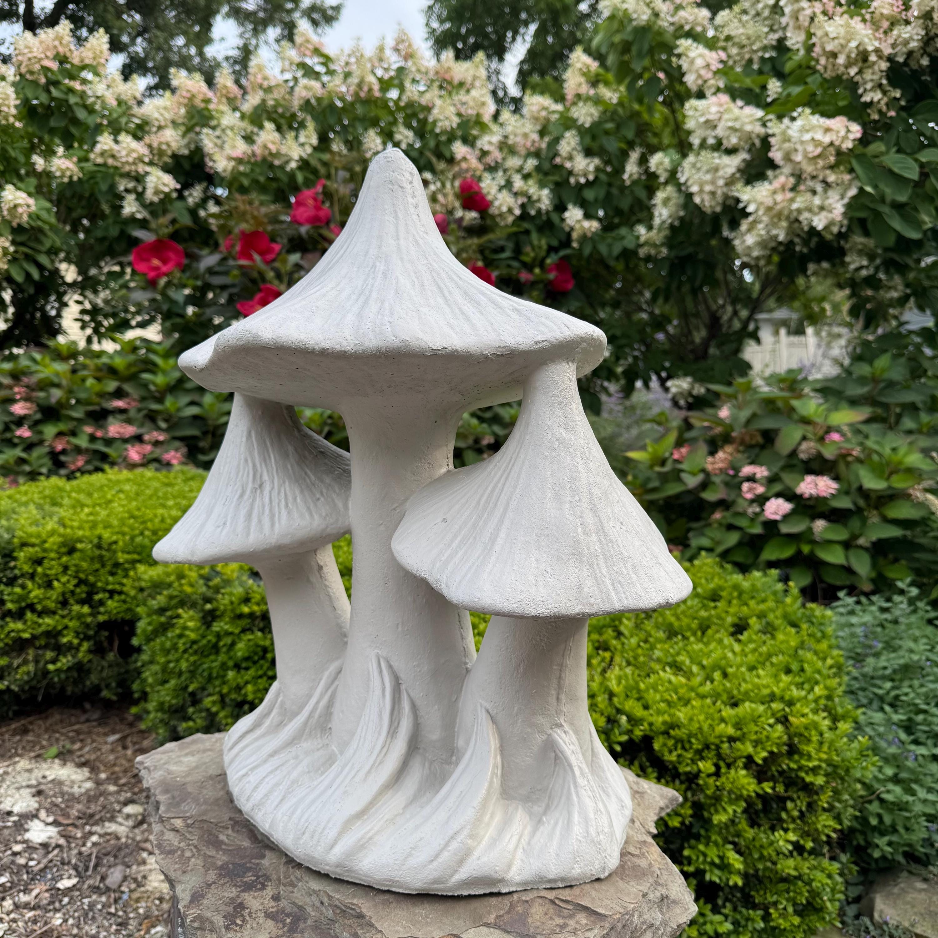 Large Concrete Triple Mushroom Statue 21" Outdoor Garden Sculpture Yard Art Decor Ornament Gift