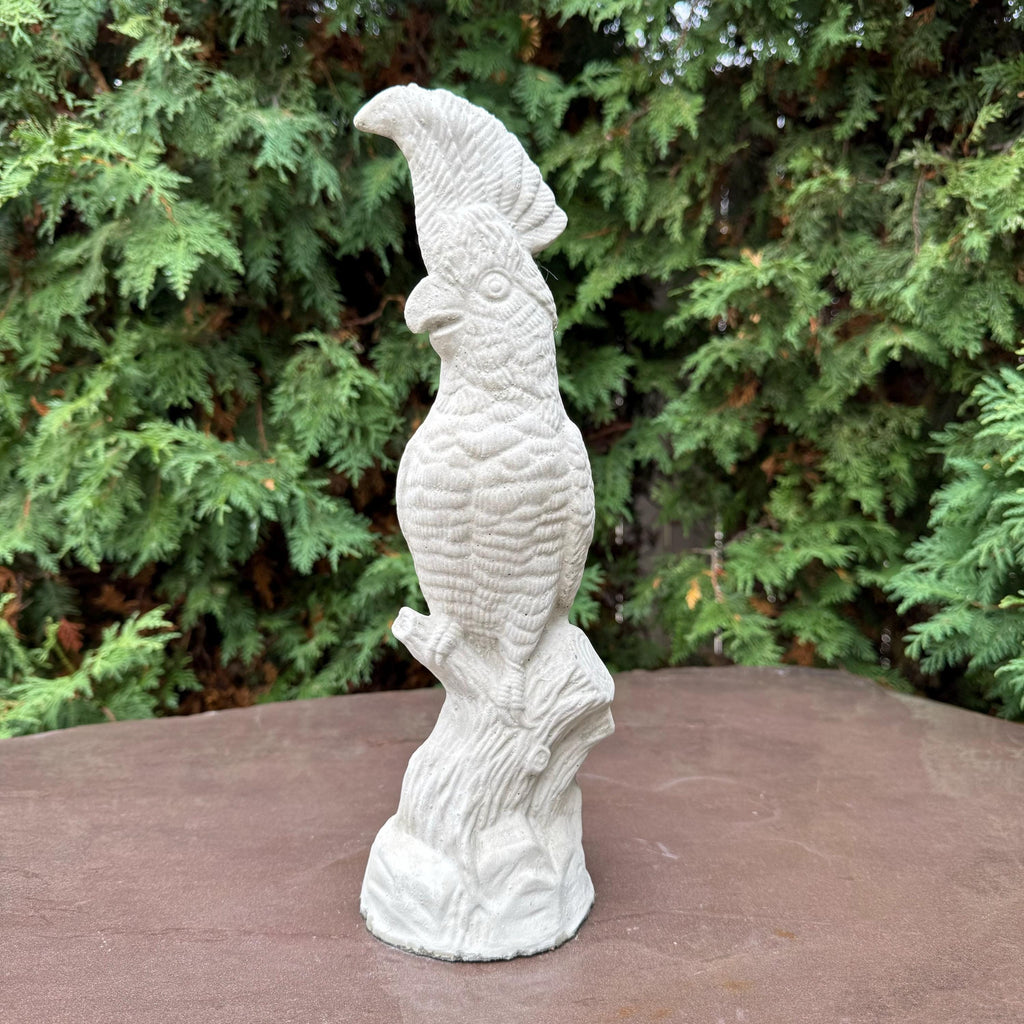Cockatoo Bird Statue: 13 Inch Concrete Garden Sculpture Outdoor Parrot Decor