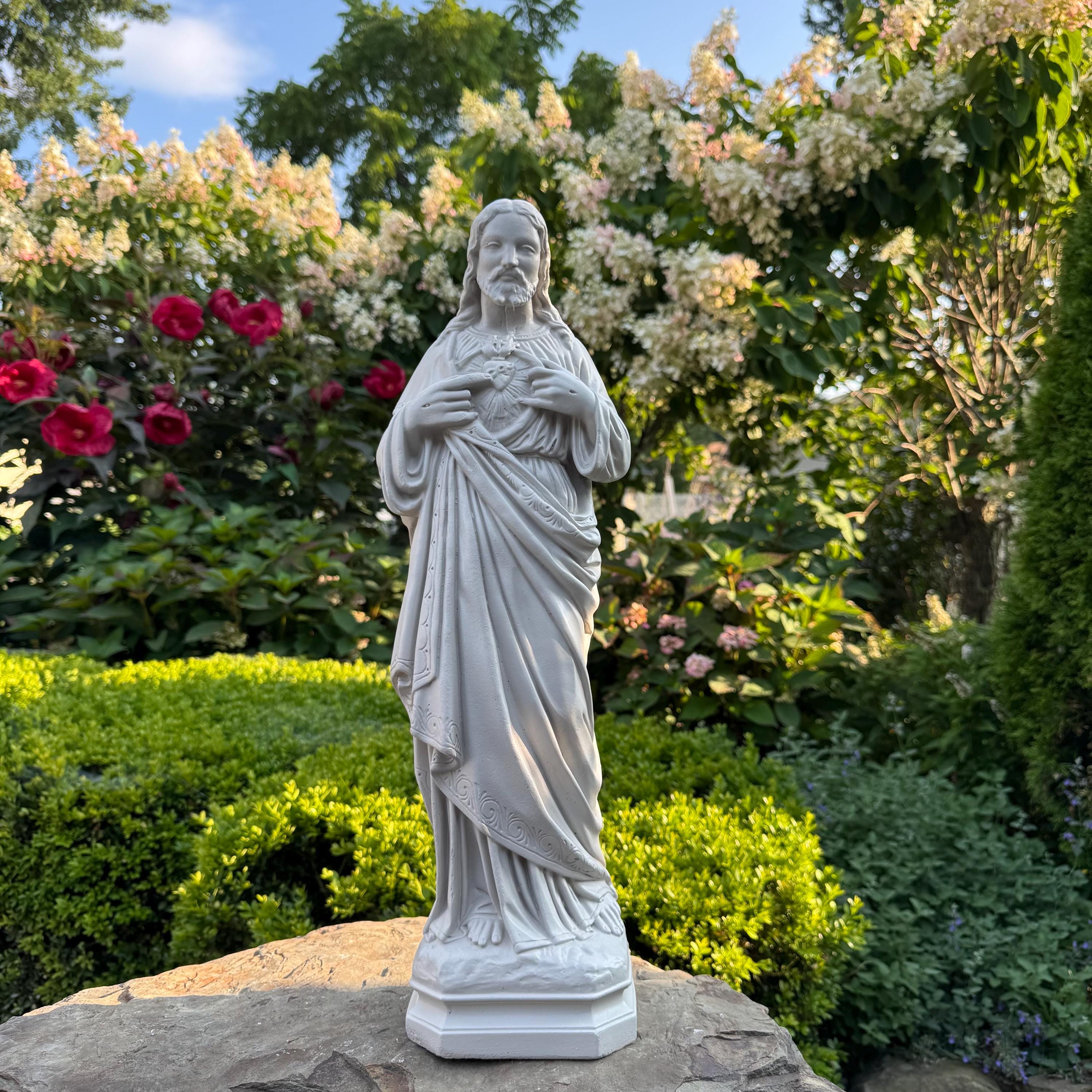 Handmade Concrete Jesus Garden Statue, Large Religious Sculpture (20 Inch)