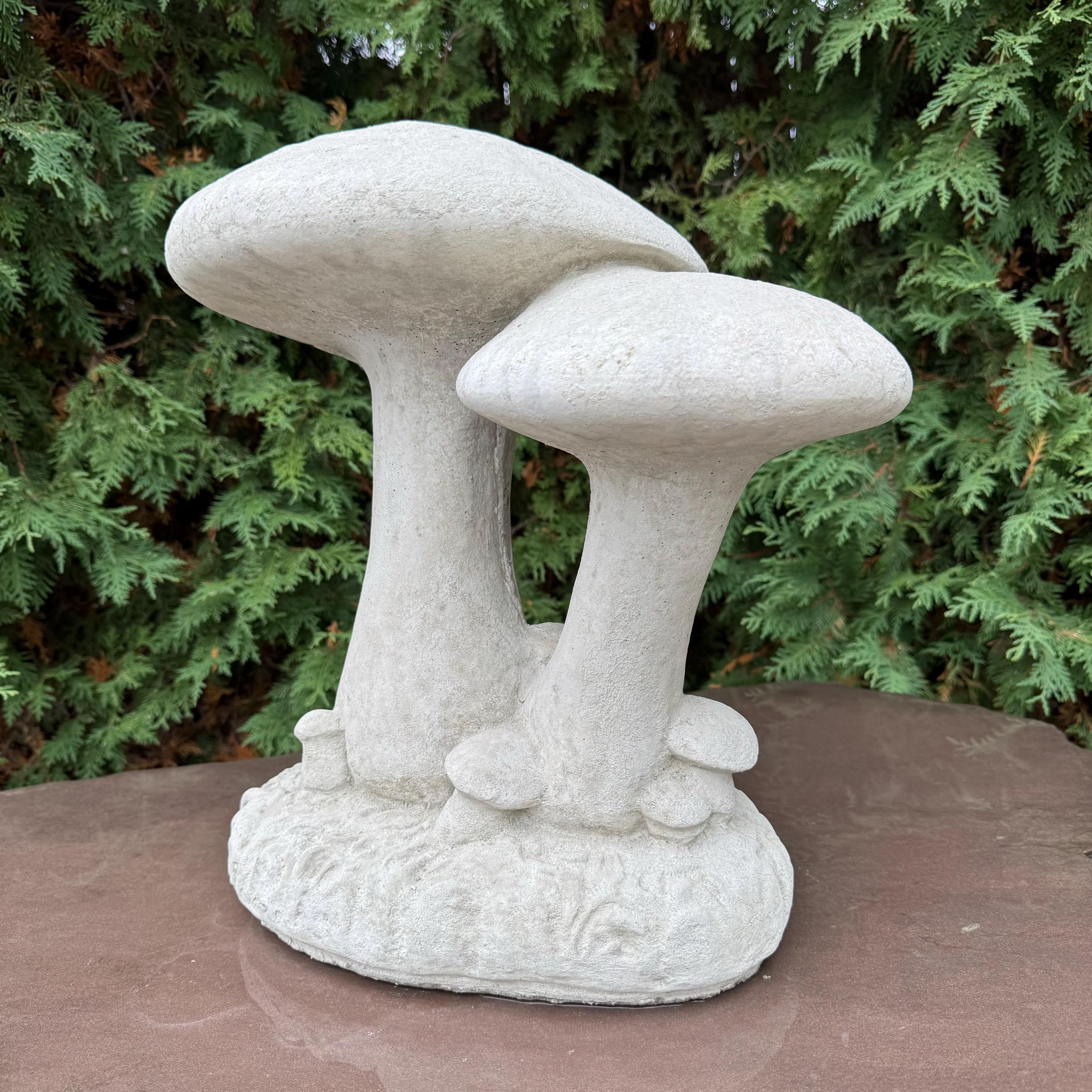 Large Concrete Mushroom Statue: 16 Inch Double Garden Sculpture for Outdoor Yard Decor - Fungus Art Ornament