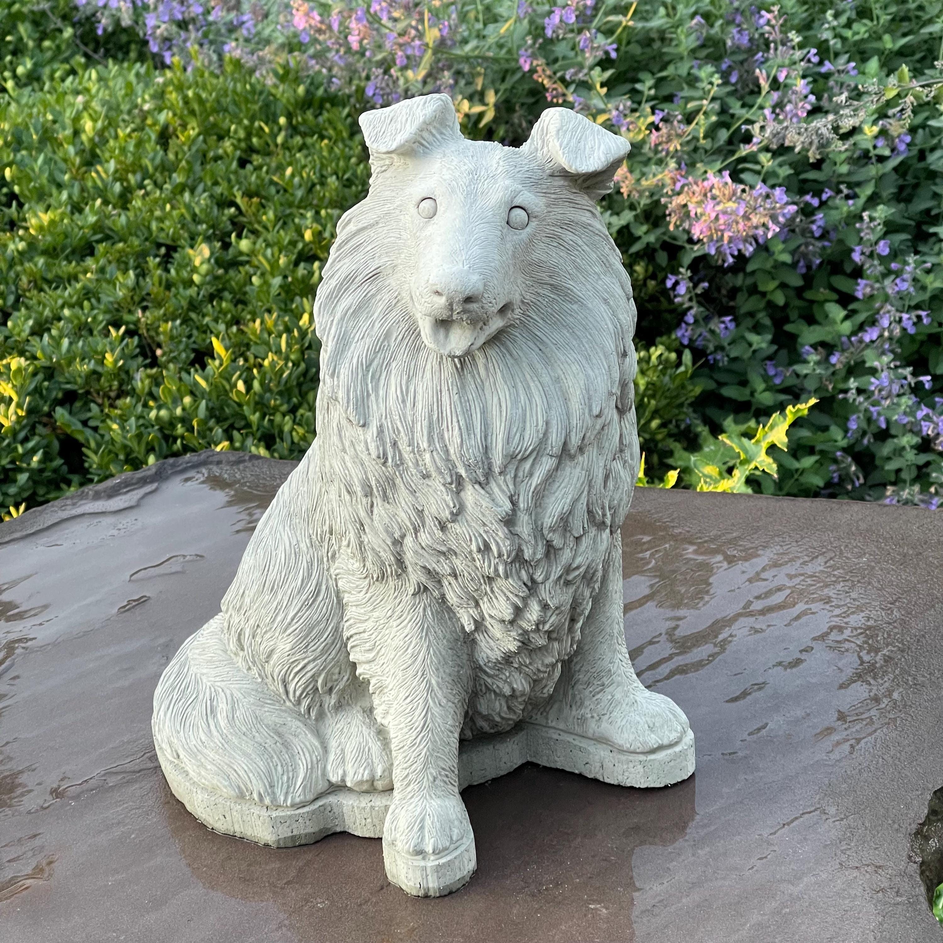 Concrete Border Collie Garden Statue 12.5" Sheltie Pet Memorial Sculpture Dog Yard Art Lawn Ornament Gift