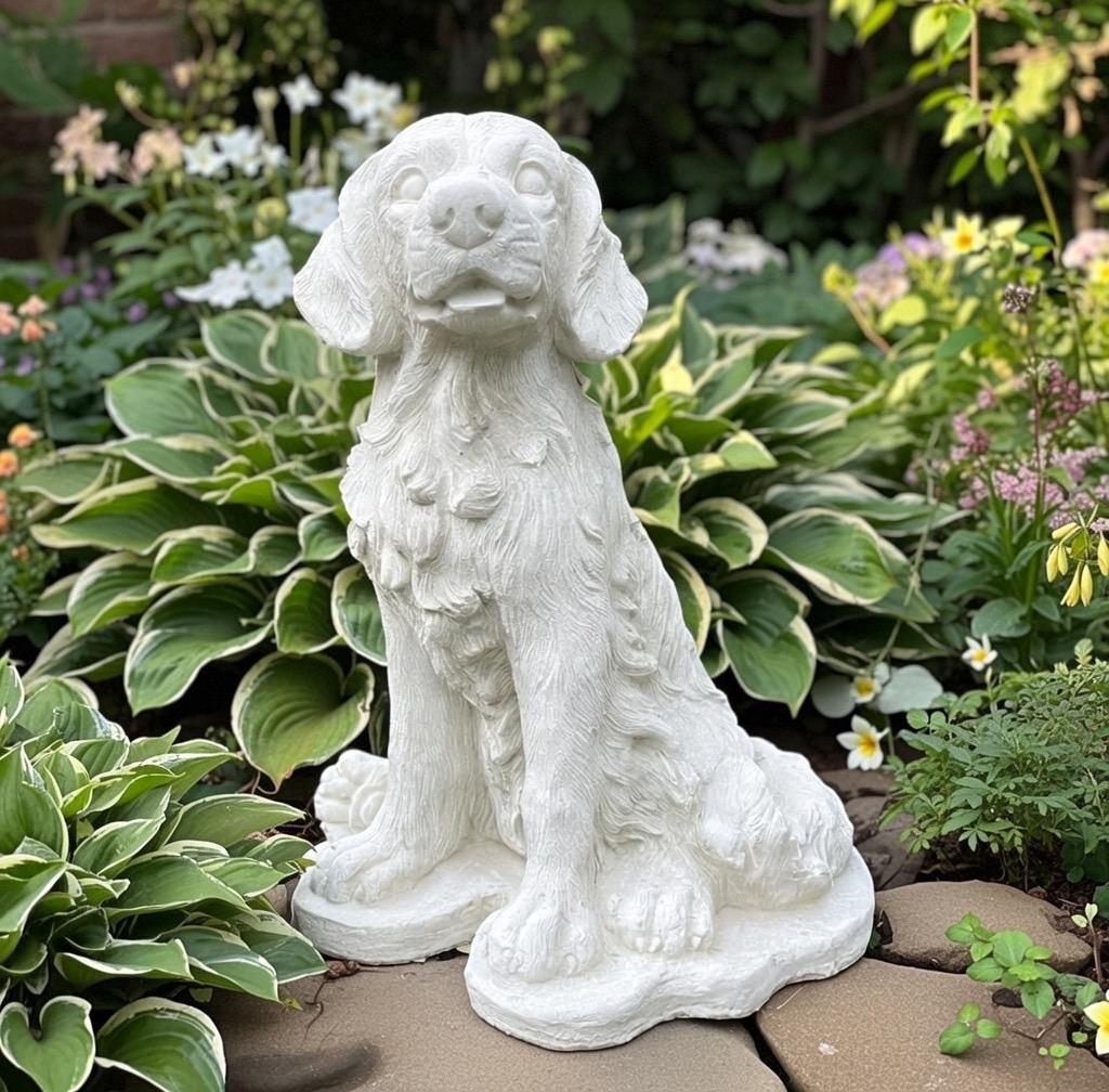 Large Golden Retriever Statue 16" Garden Sculpture Concrete Dog Memorial Yard Decor
