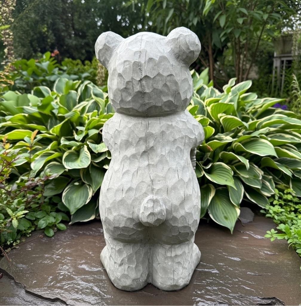 Concrete Bear Garden Statue with Welcome Sign - 17" Outdoor Decor