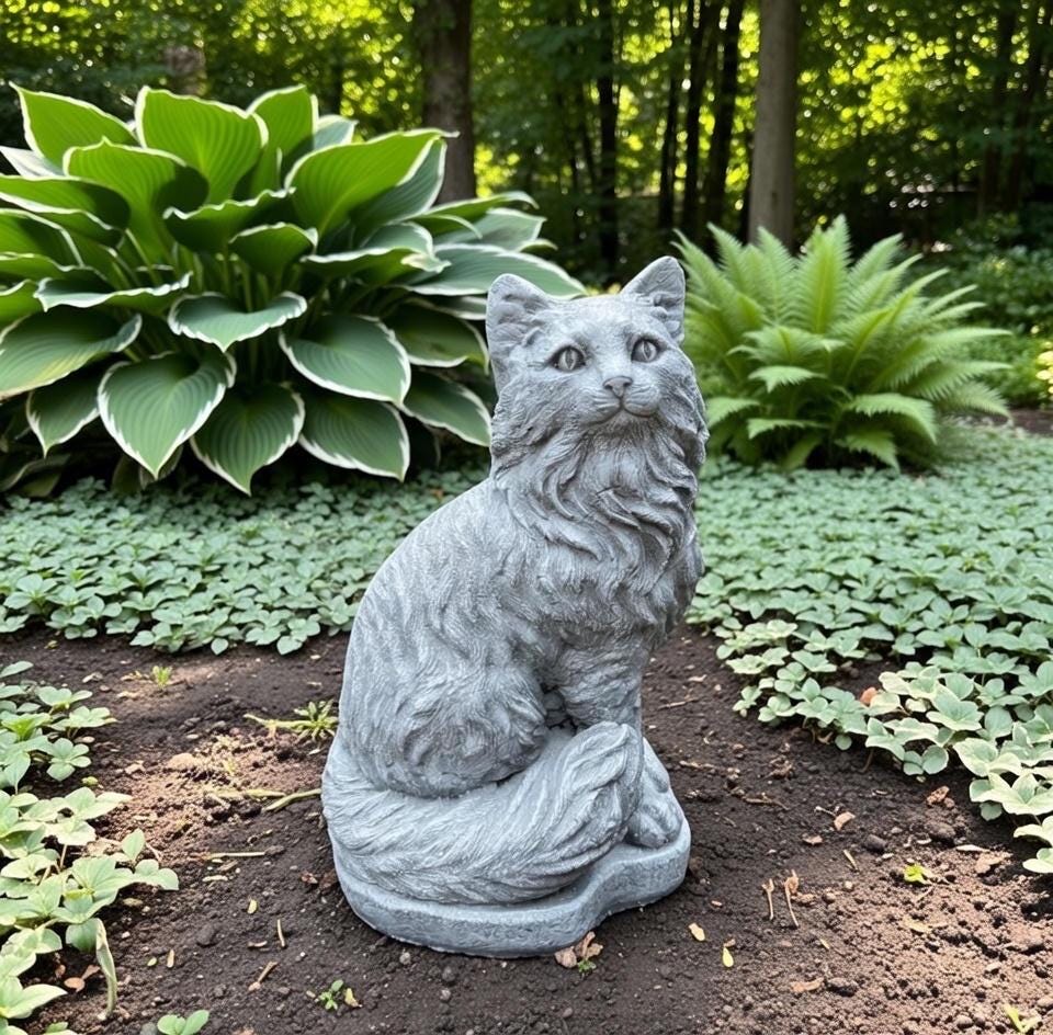 Concrete Cat Garden Statue 11" Outdoor Cat Statue