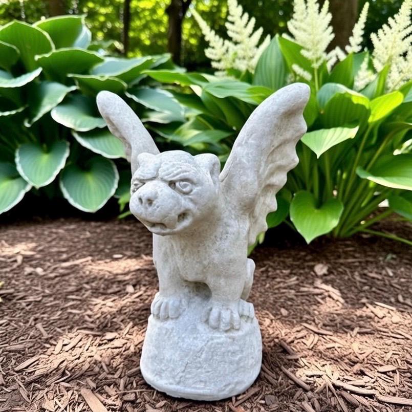 Concrete Sitting Gargoyle Statue 13" Winged Gothic Garden Sculpture Outdoor Halloween Yard Decor Ornament