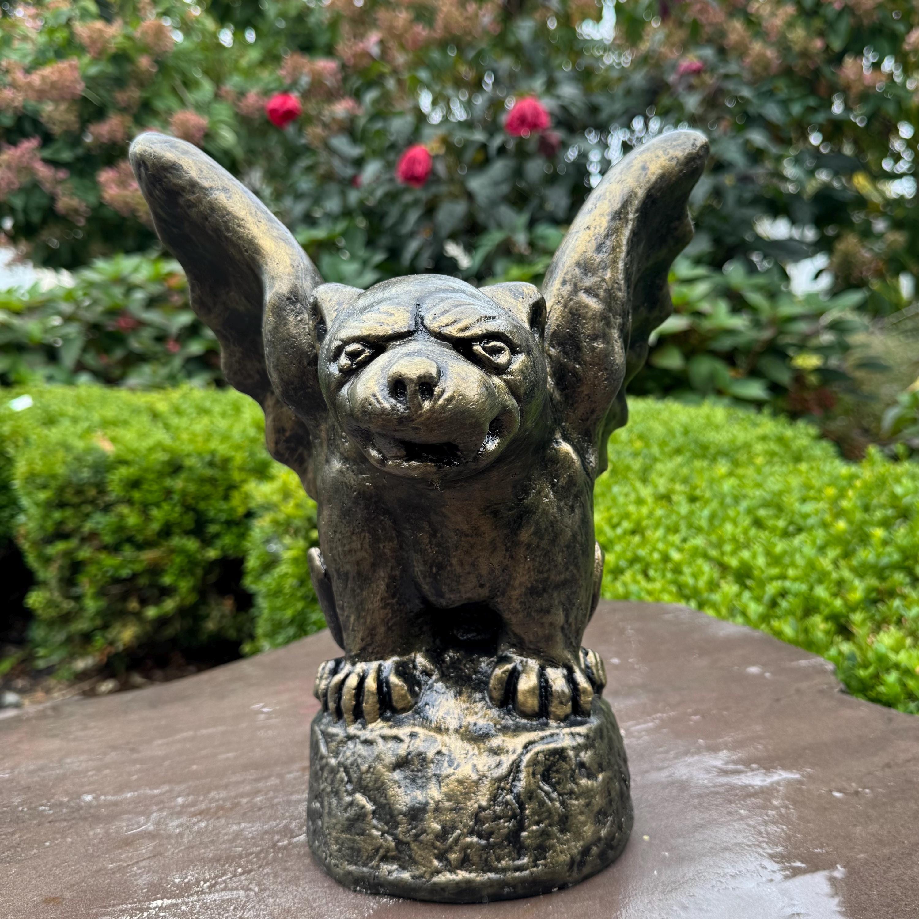 11 inch Concrete Gargoyle Statue - Gothic Garden Sculpture, Halloween Decor, Spooky Yard Ornament Gift