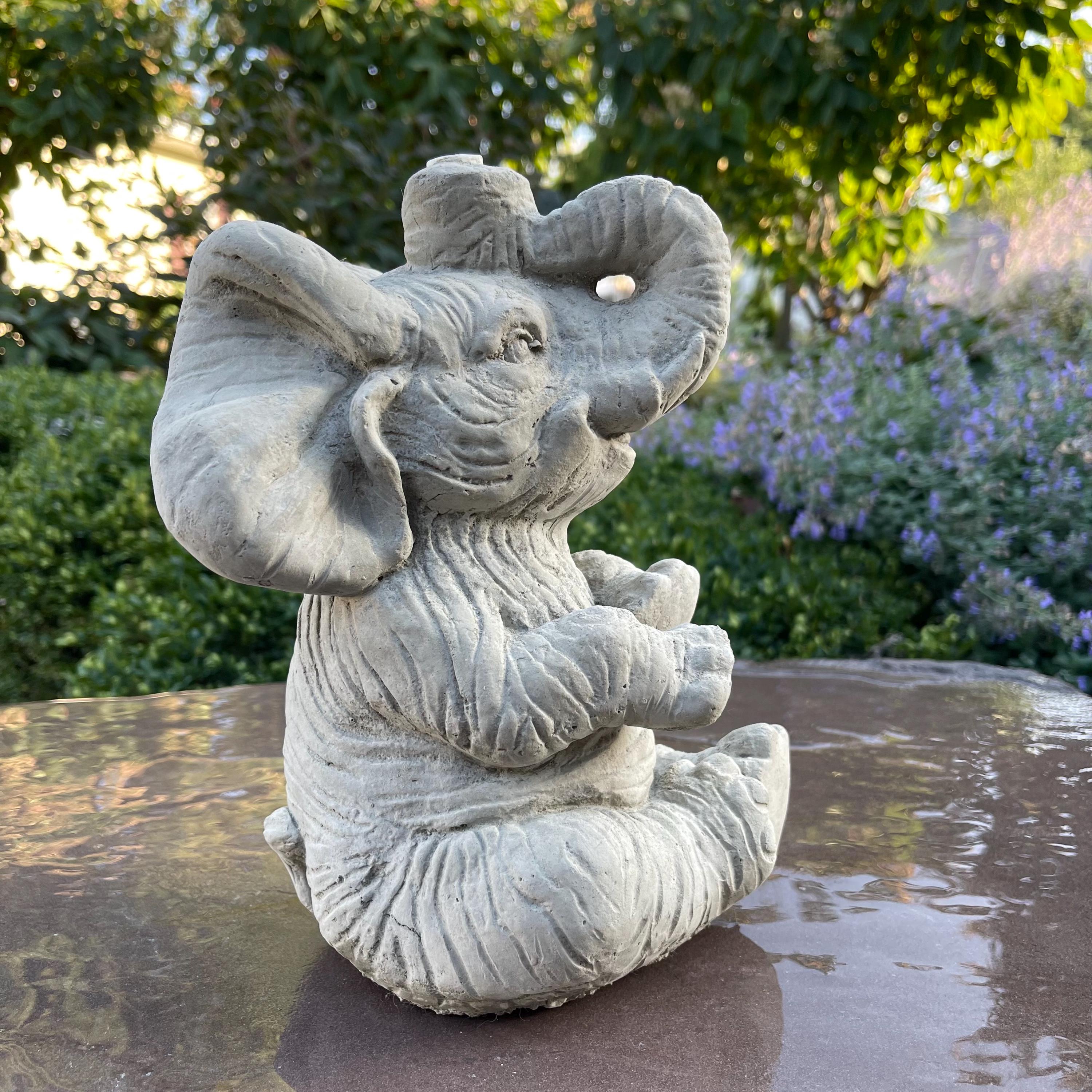 Concrete Elephant Fountain Top 10" Outdoor Garden Statue Water Feature Yard Art Sculpture Spitter