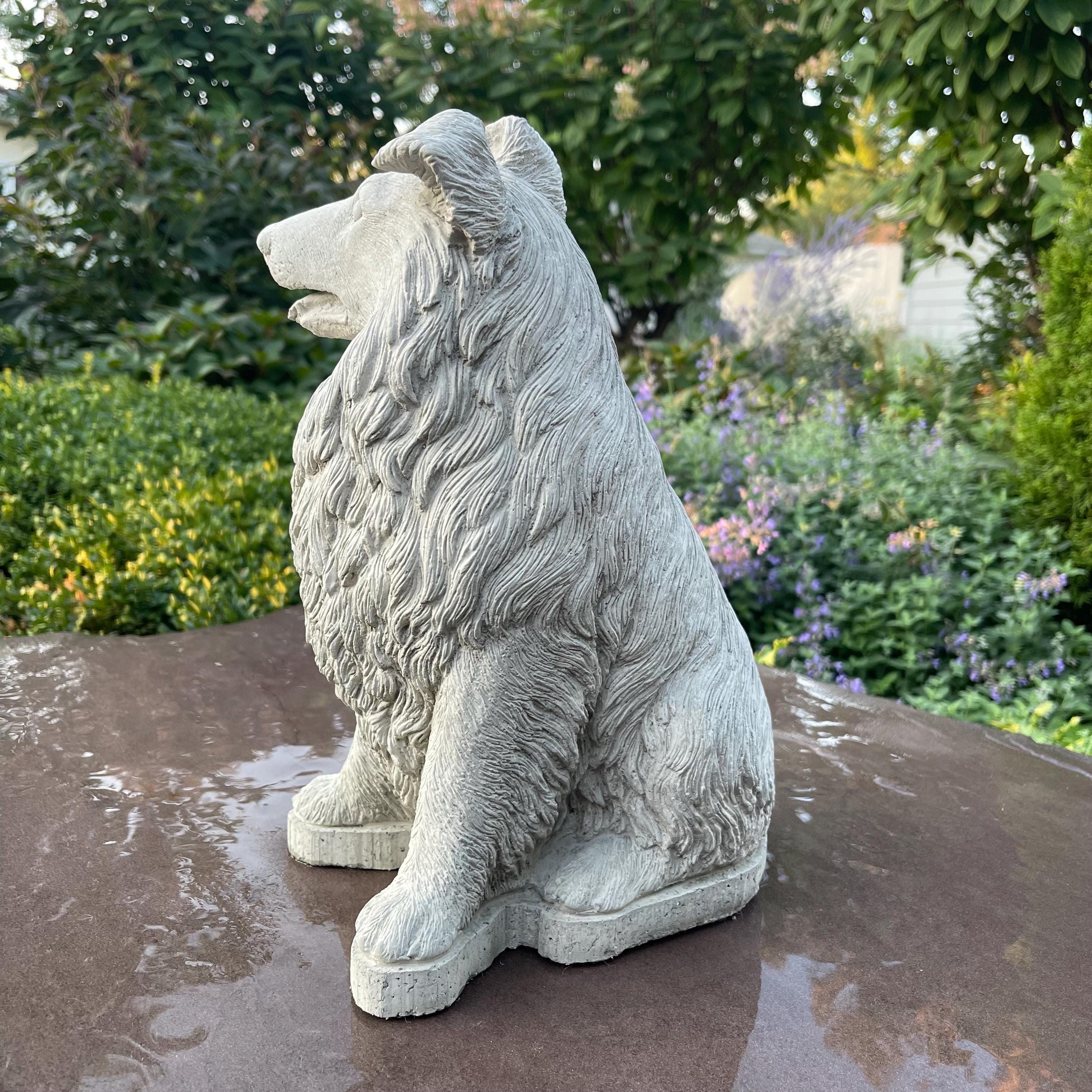 Concrete Border Collie Garden Statue 12.5" Sheltie Pet Memorial Sculpture Dog Yard Art Lawn Ornament Gift