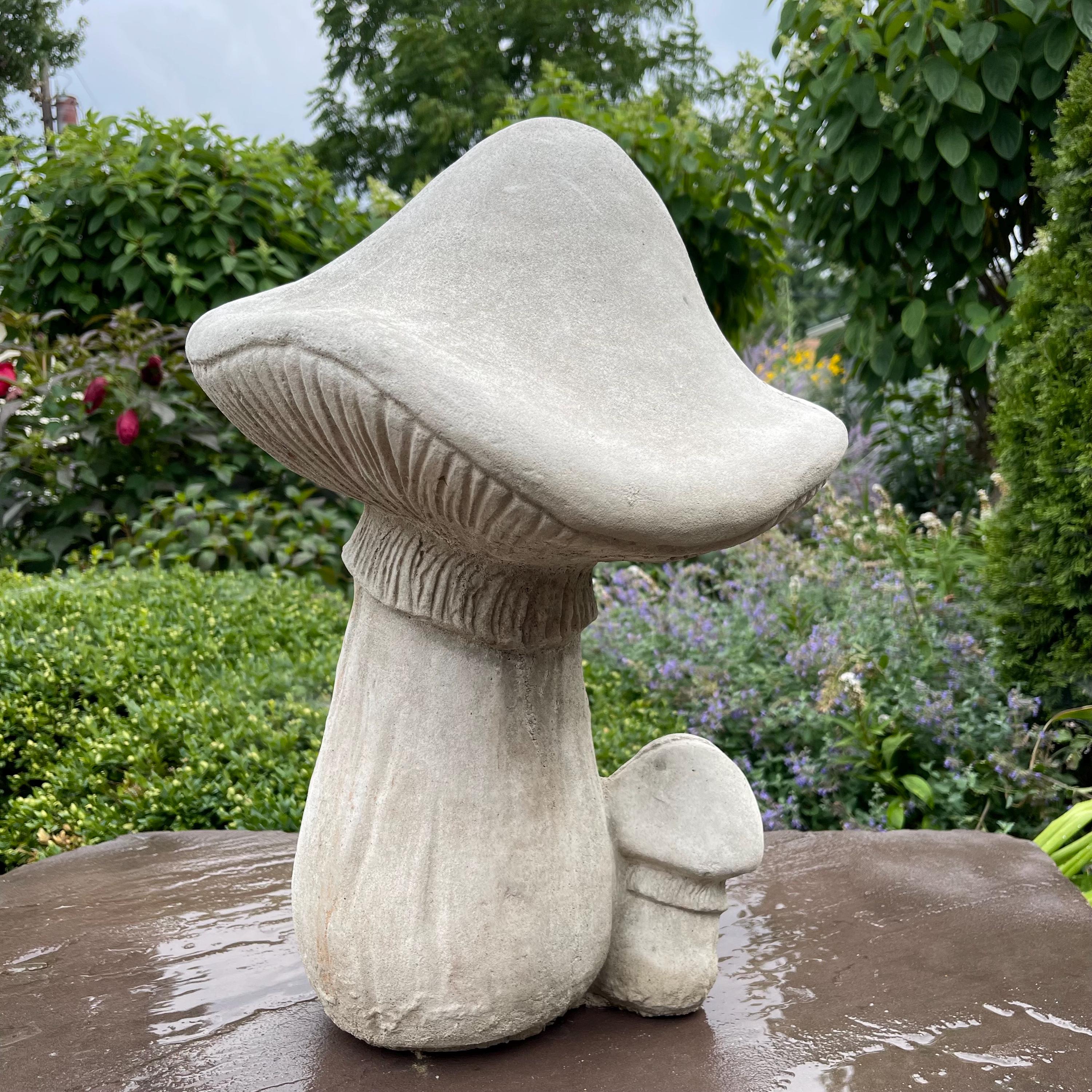 19 Inch Handmade Concrete Mushroom Garden Statue Whimsical Toadstool Yard Art Lawn Ornament Sculpture