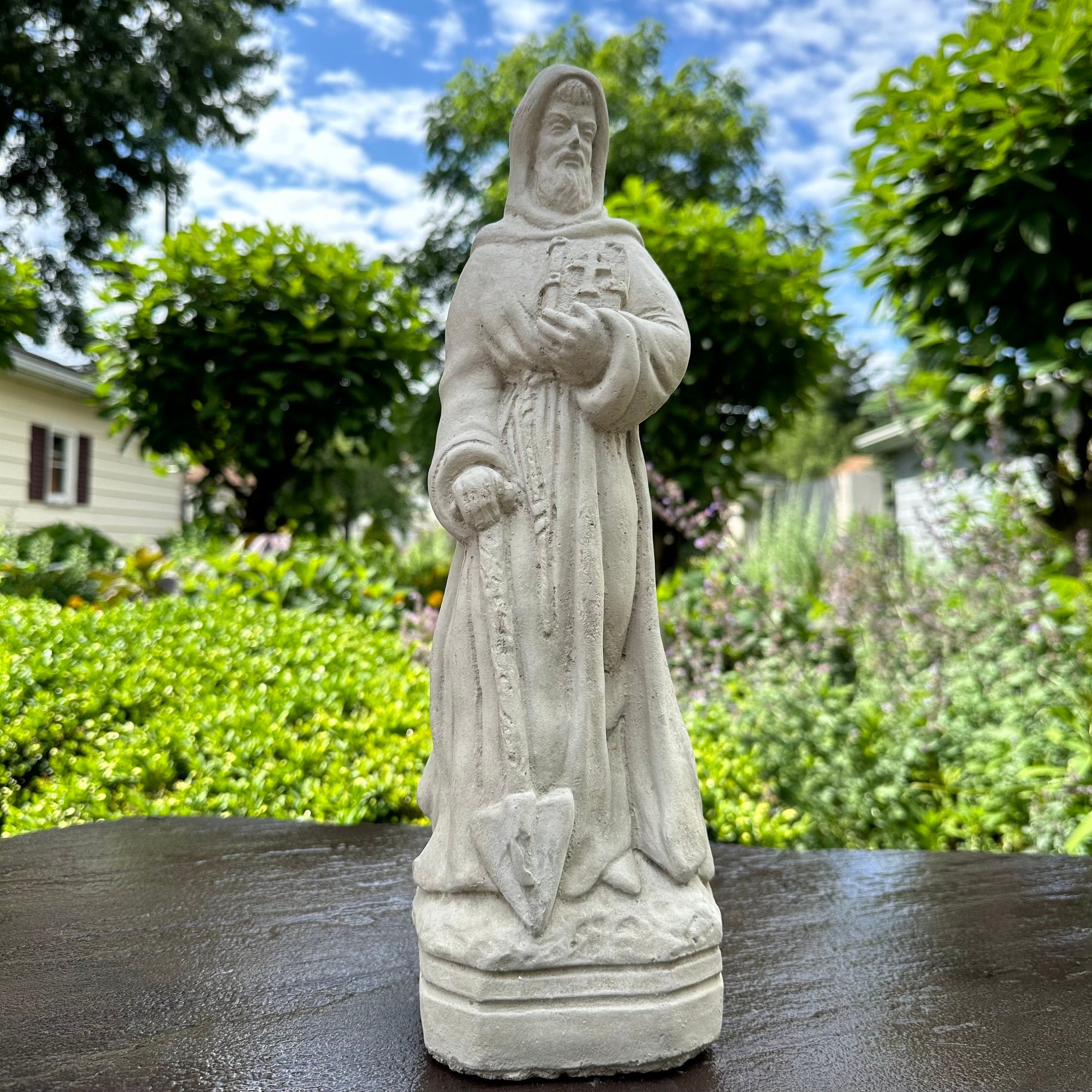 Saint Fiacre Garden Statue: 15" Catholic Sculpture Patron of Gardeners Religious Yard Art
