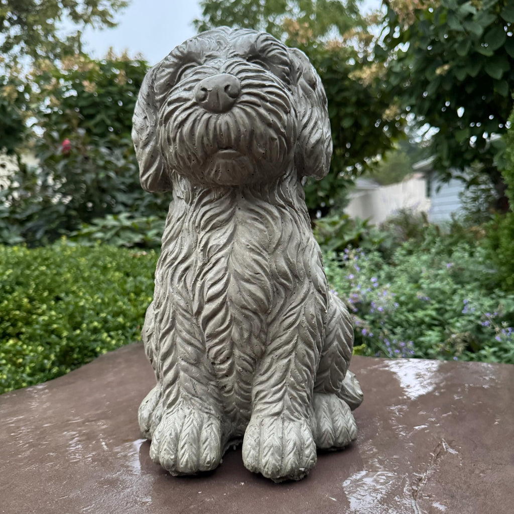 Large Cockapoo Garden Statue 15 Inch Handmade Concrete Dog Memorial Sculpture Yard Decor Outdoor Pet Art Gift