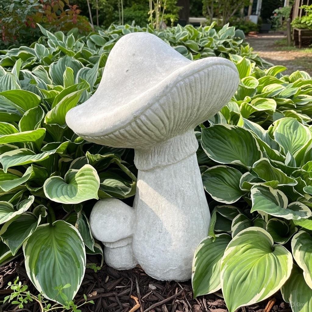 19 Inch Handmade Concrete Mushroom Garden Statue Whimsical Toadstool Yard Art Lawn Ornament Sculpture
