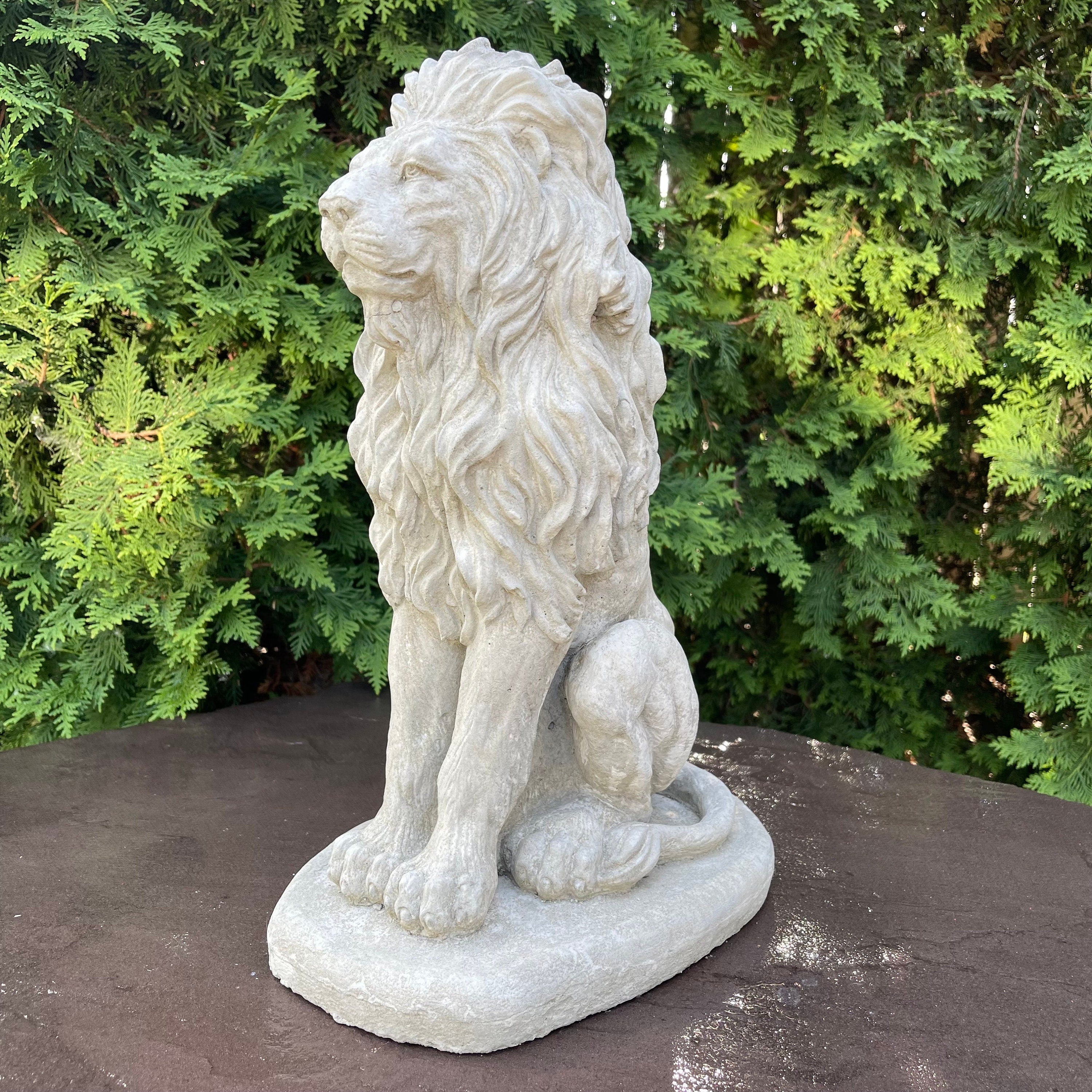 Sitting Concrete Lion Statue 16.5" Garden Sculpture Outdoor Lawn Ornament Animal Figure Yard Art Decor