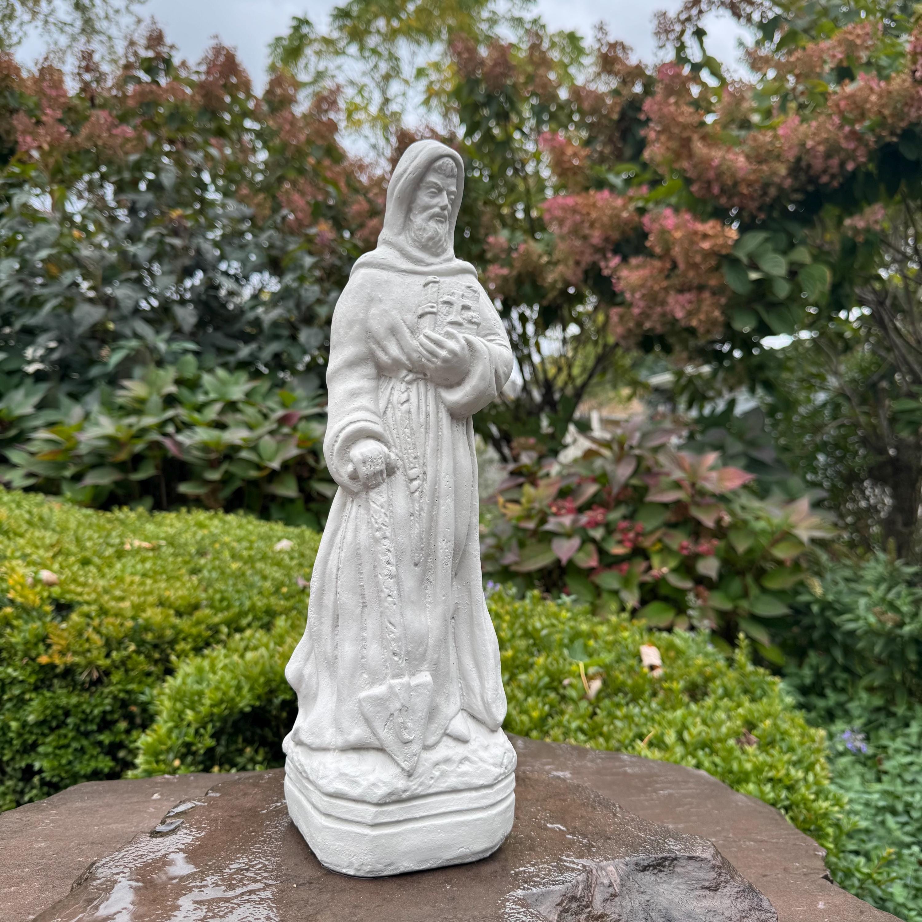 15" Concrete St Fiacre Garden Saint Statue - Catholic Religious Outdoor Yard Decor Patron of Gardeners
