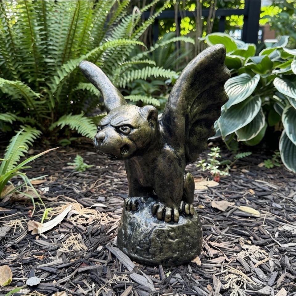 11 inch Concrete Gargoyle Statue - Gothic Garden Sculpture, Halloween Decor, Spooky Yard Ornament Gift