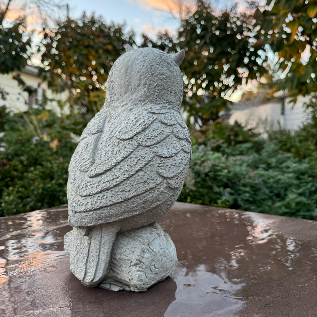 Rustic Owl Garden Statue 11" Concrete Outdoor Bird Sculpture Yard Art Lawn Ornament