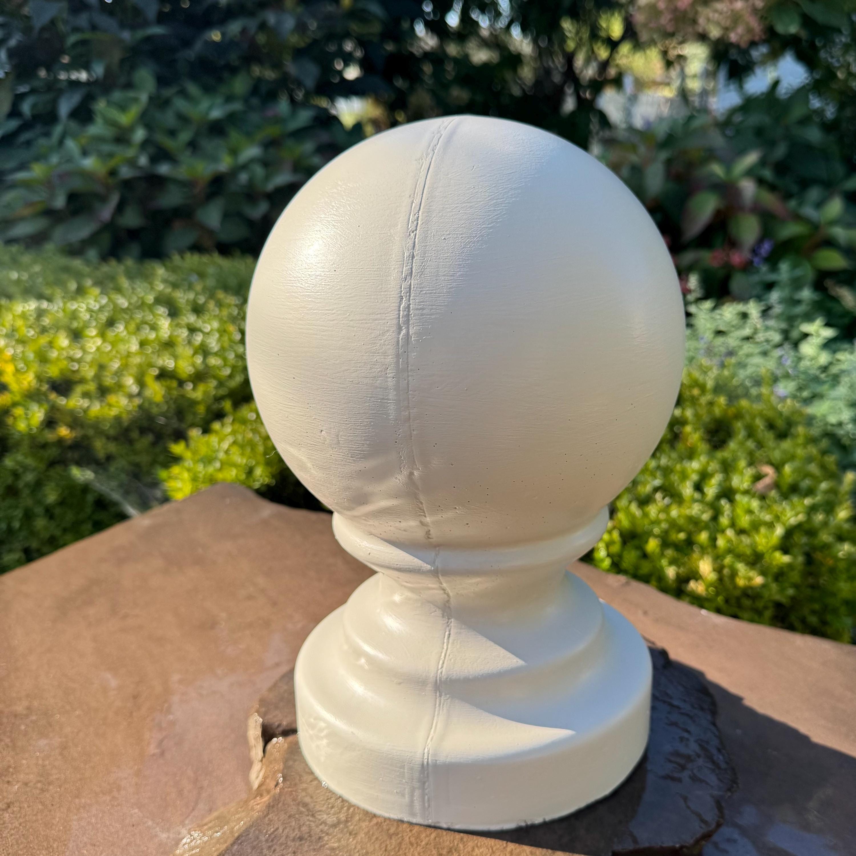 Hand-Painted Concrete Garden Ball Statue – 12 Inch Capstone Finial
