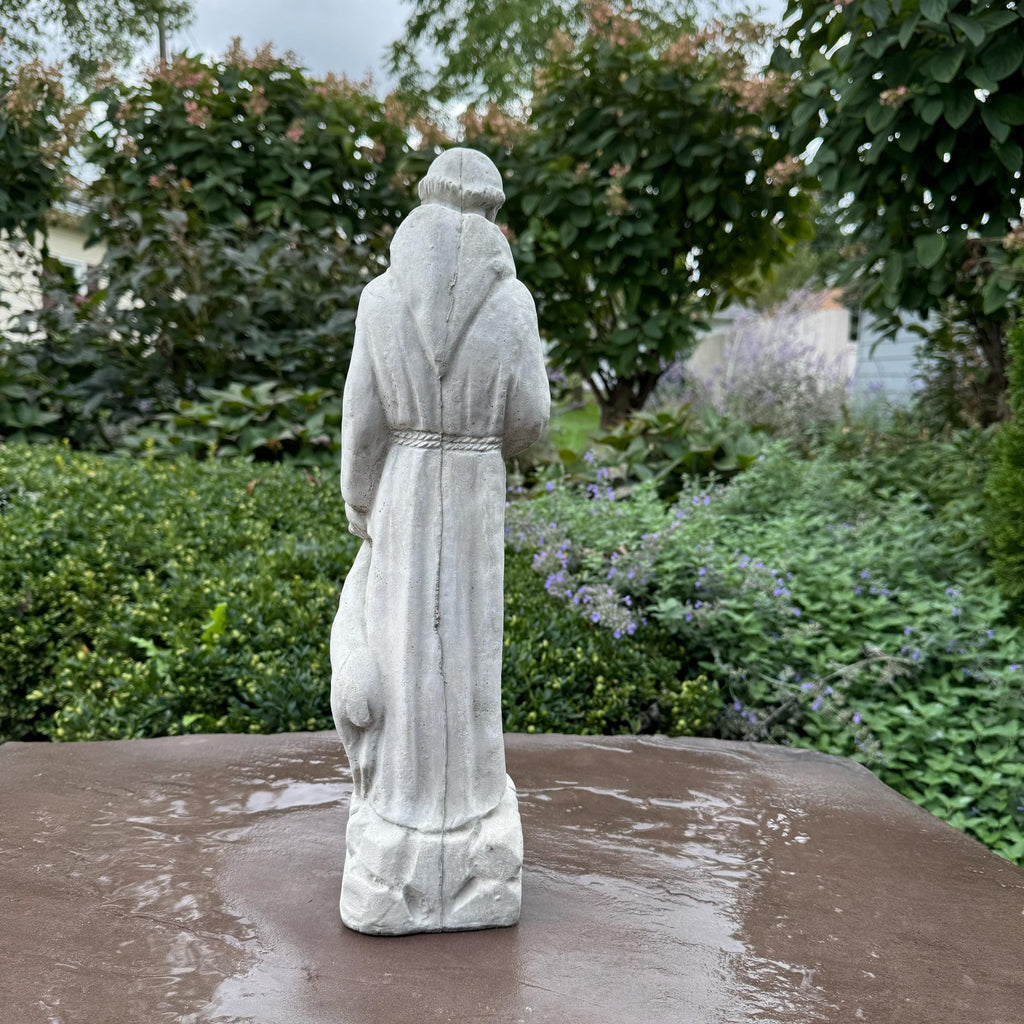 17" Concrete Saint Francis with Deer Statue - Catholic Garden Sculpture Religious Yard Art Ornament Decor