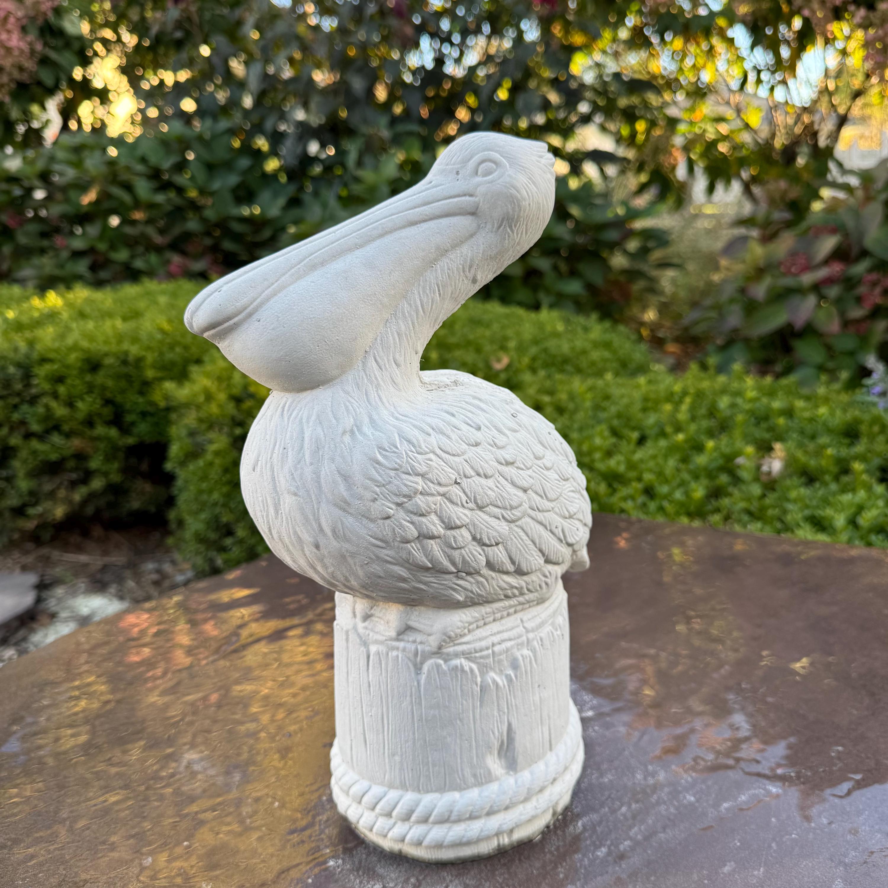 Small Concrete Pelican Garden Statue 13.5" Miniature Bird Sculpture Patio Planter Decor